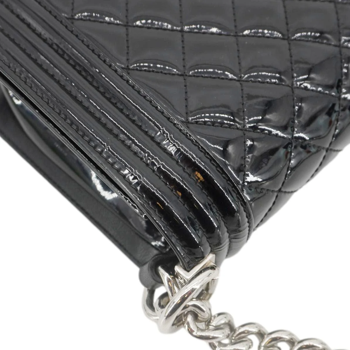 CHANEL Boy Flap Medium Plexiglass Patent Leather Crossbody Bag Black - Image 8