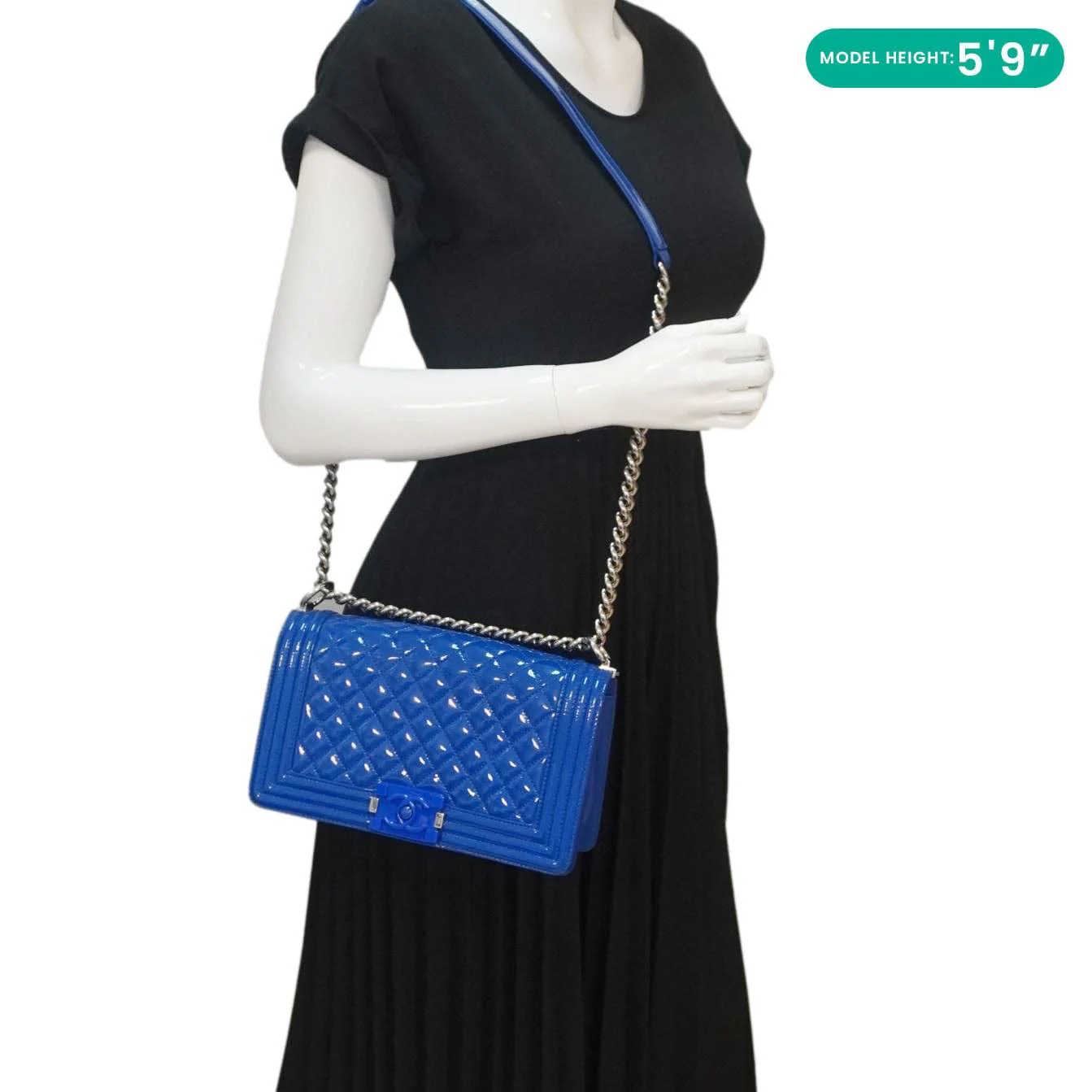 CHANEL Boy Flap Medium Plexiglass Patent Leather Crossbody Bag Blue - Image 2