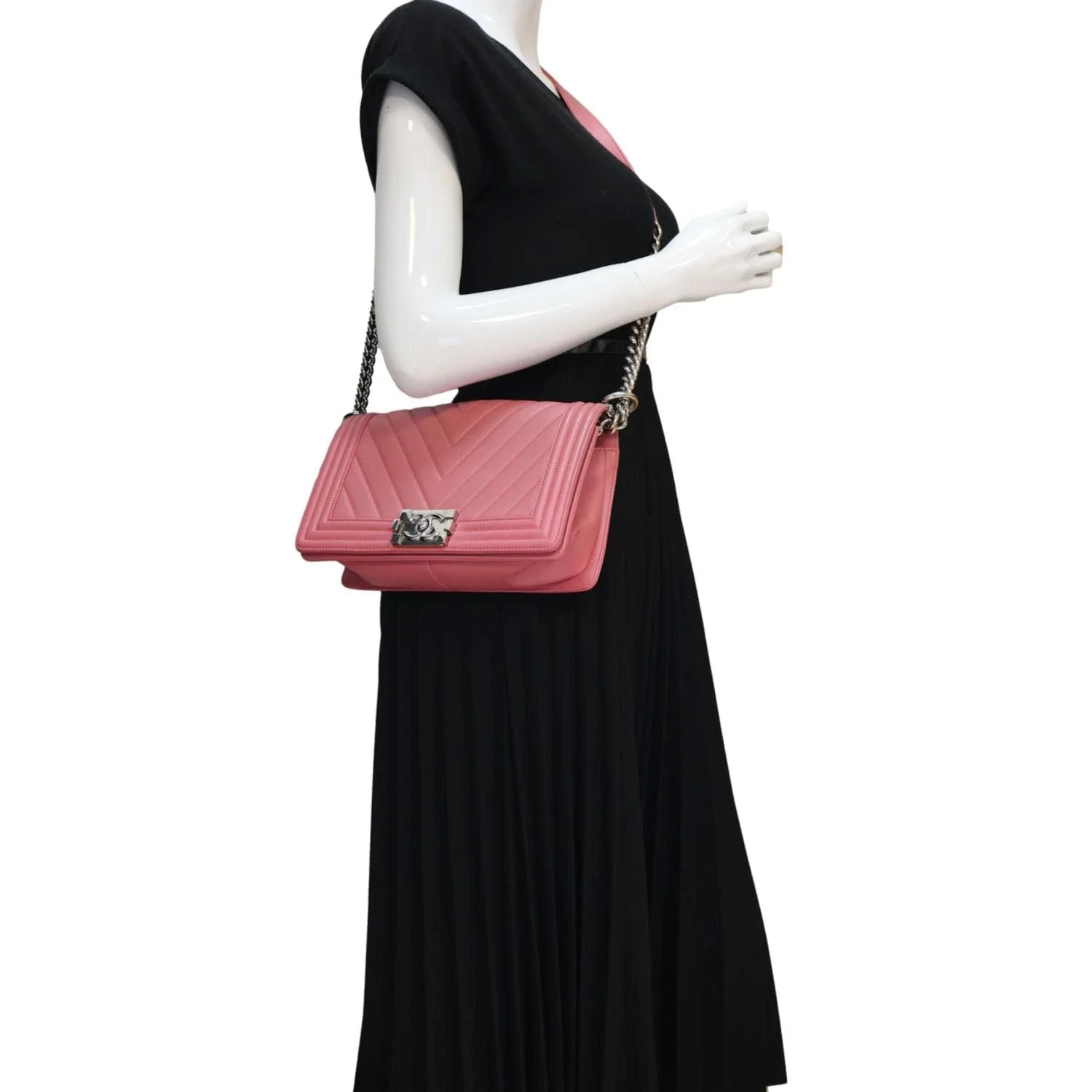CHANEL Boy Flap Old Medium Chevron Leather Crossbody Bag Pink - Image 2