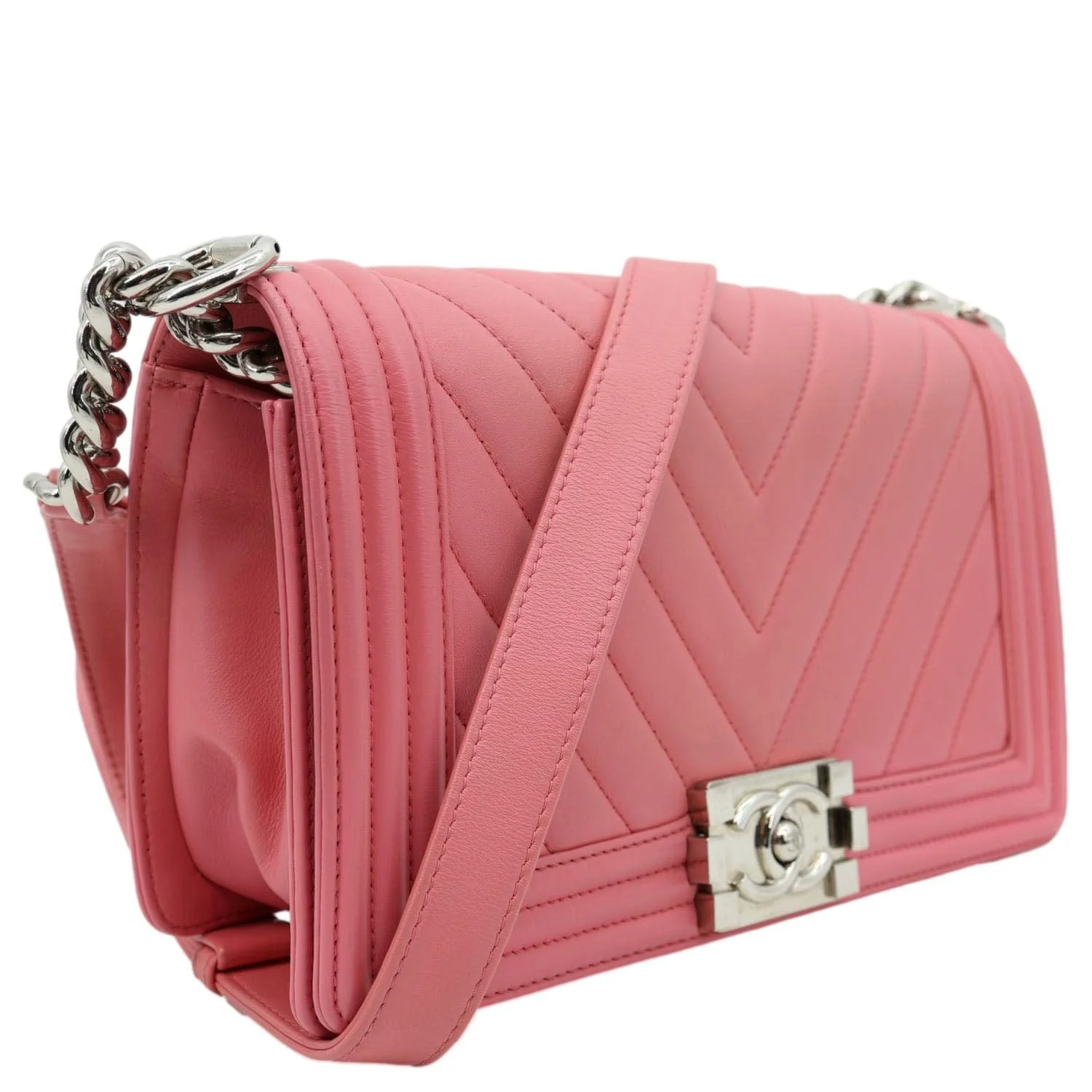 CHANEL Boy Flap Old Medium Chevron Leather Crossbody Bag Pink - Image 5