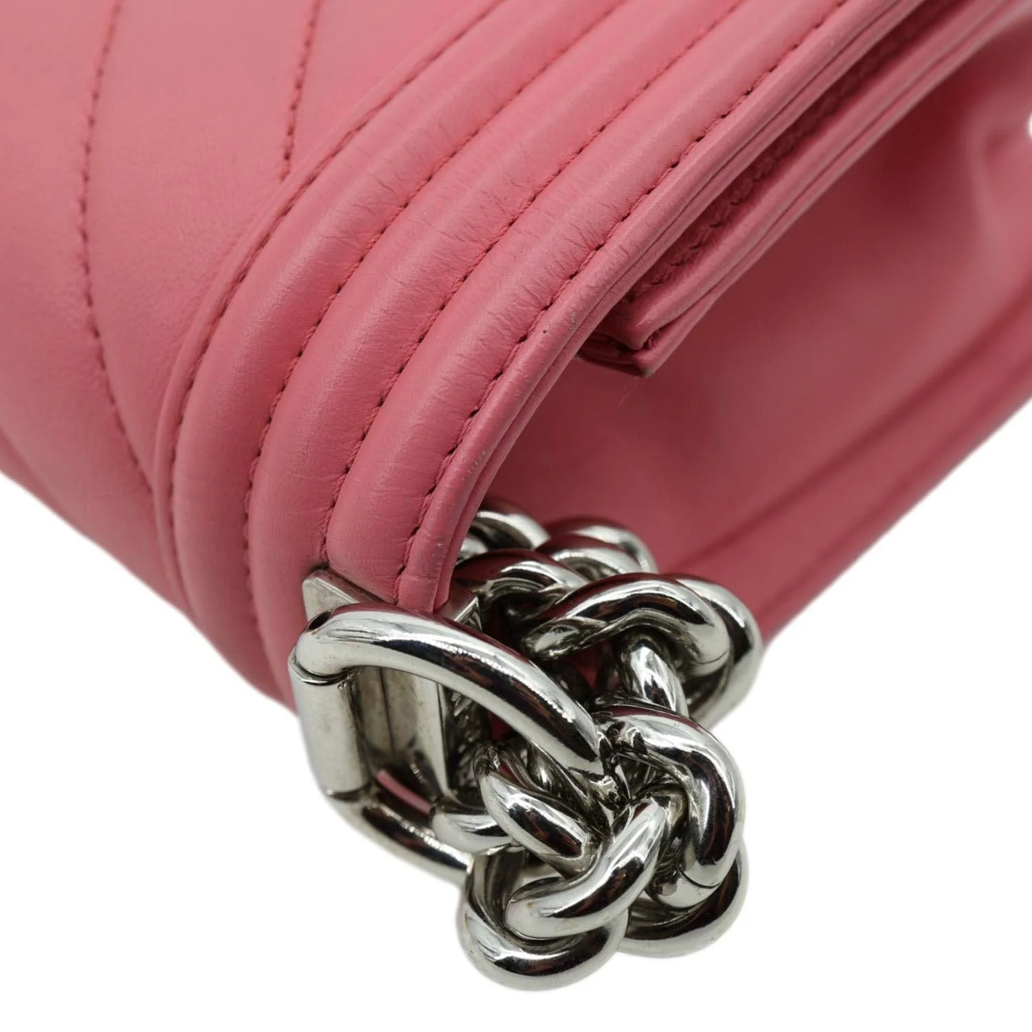 CHANEL Boy Flap Old Medium Chevron Leather Crossbody Bag Pink - Image 7