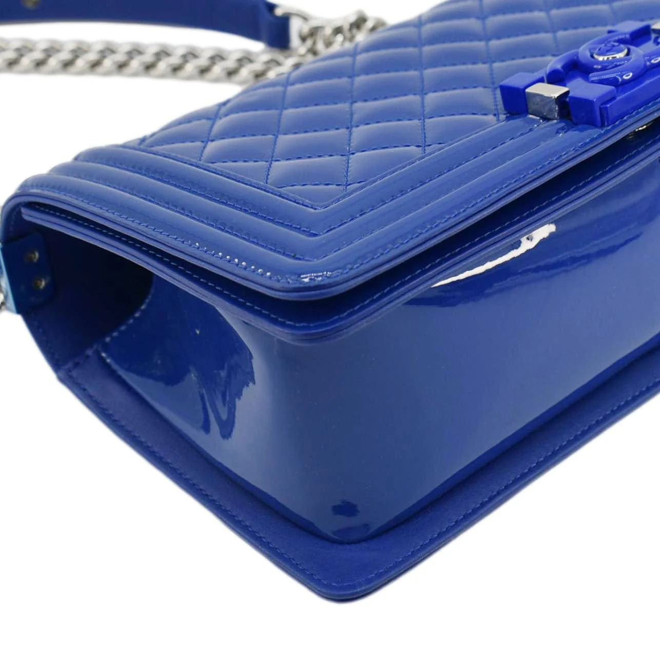 CHANEL Boy Flap Old Medium Plexiglass Patent Leather Crossbody Bag Blue - Image 9