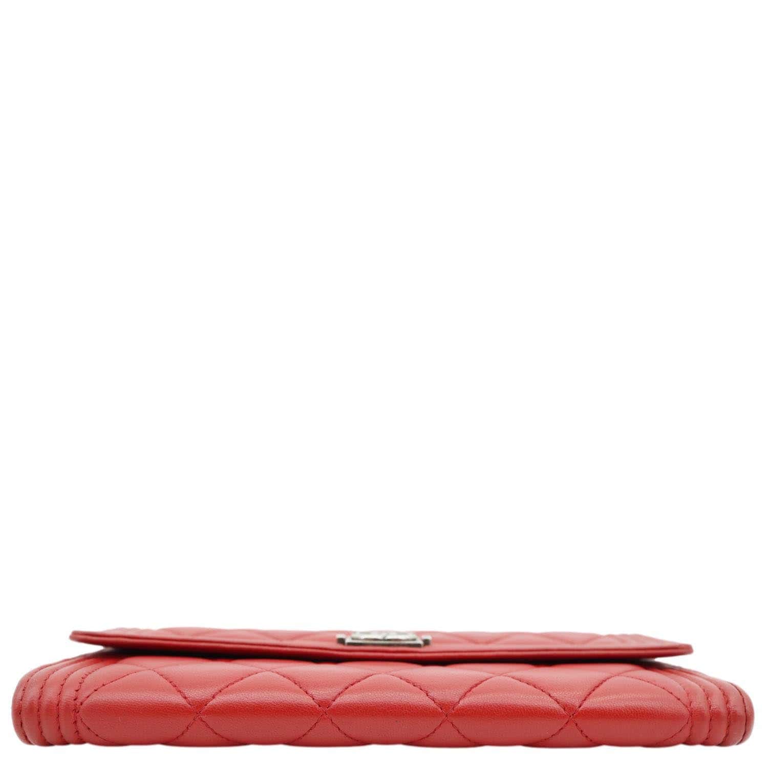 CHANEL Boy Flap Lambskin Quilted Leather Wallet Red - Image 9