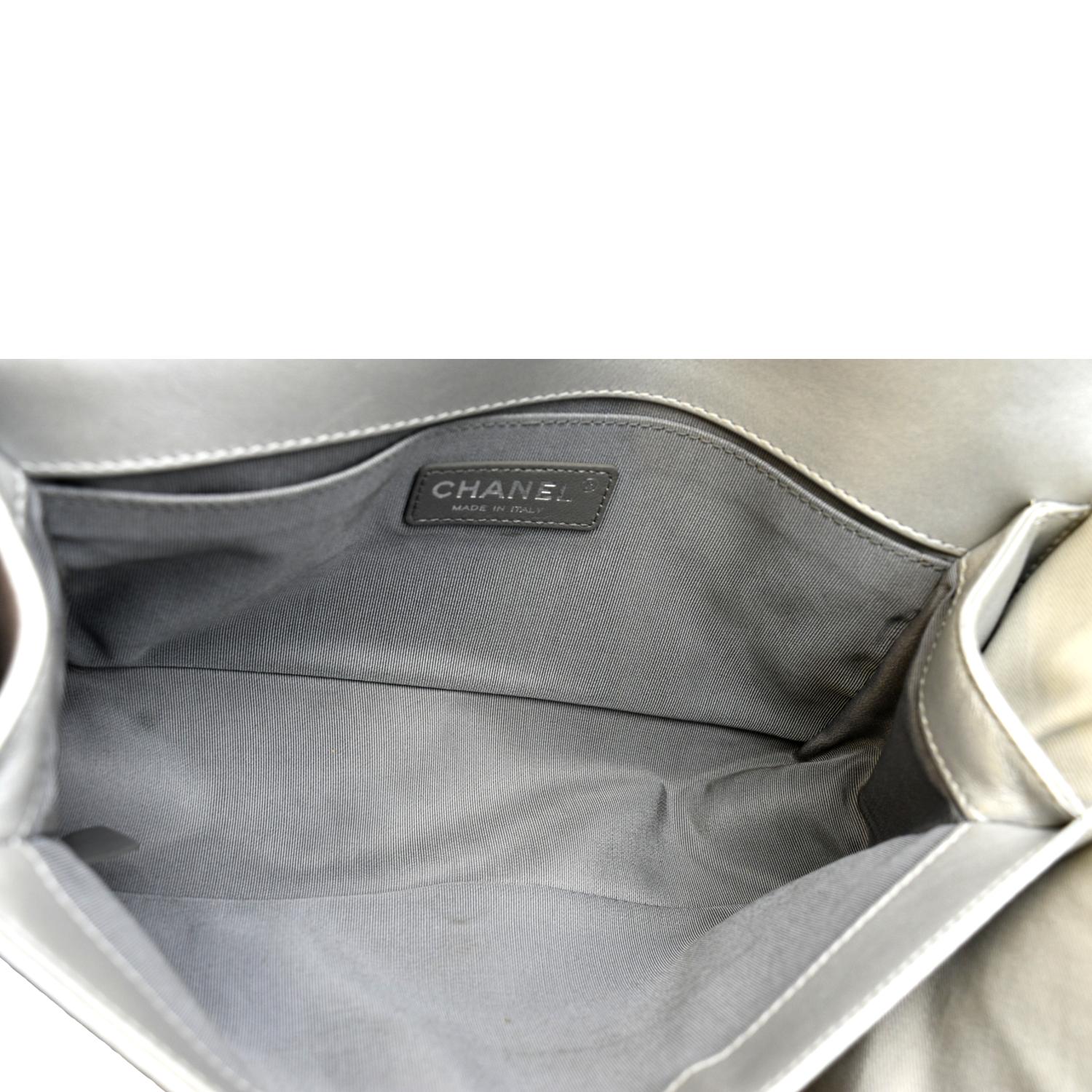 CHANEL Medium Boy Flap Quilted Leather Crossbody Bag Silver - Image 11