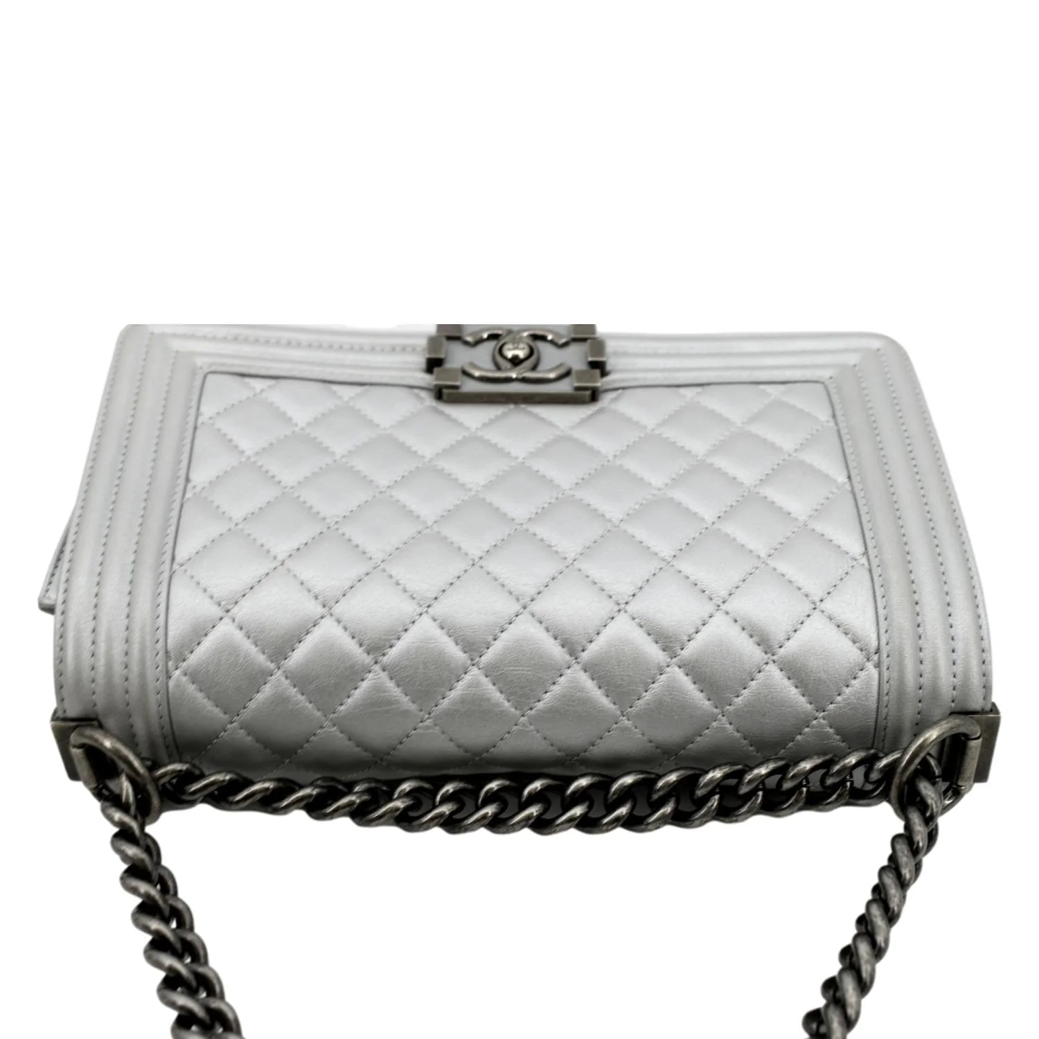 CHANEL Medium Boy Flap Quilted Leather Crossbody Bag Silver - Image 5