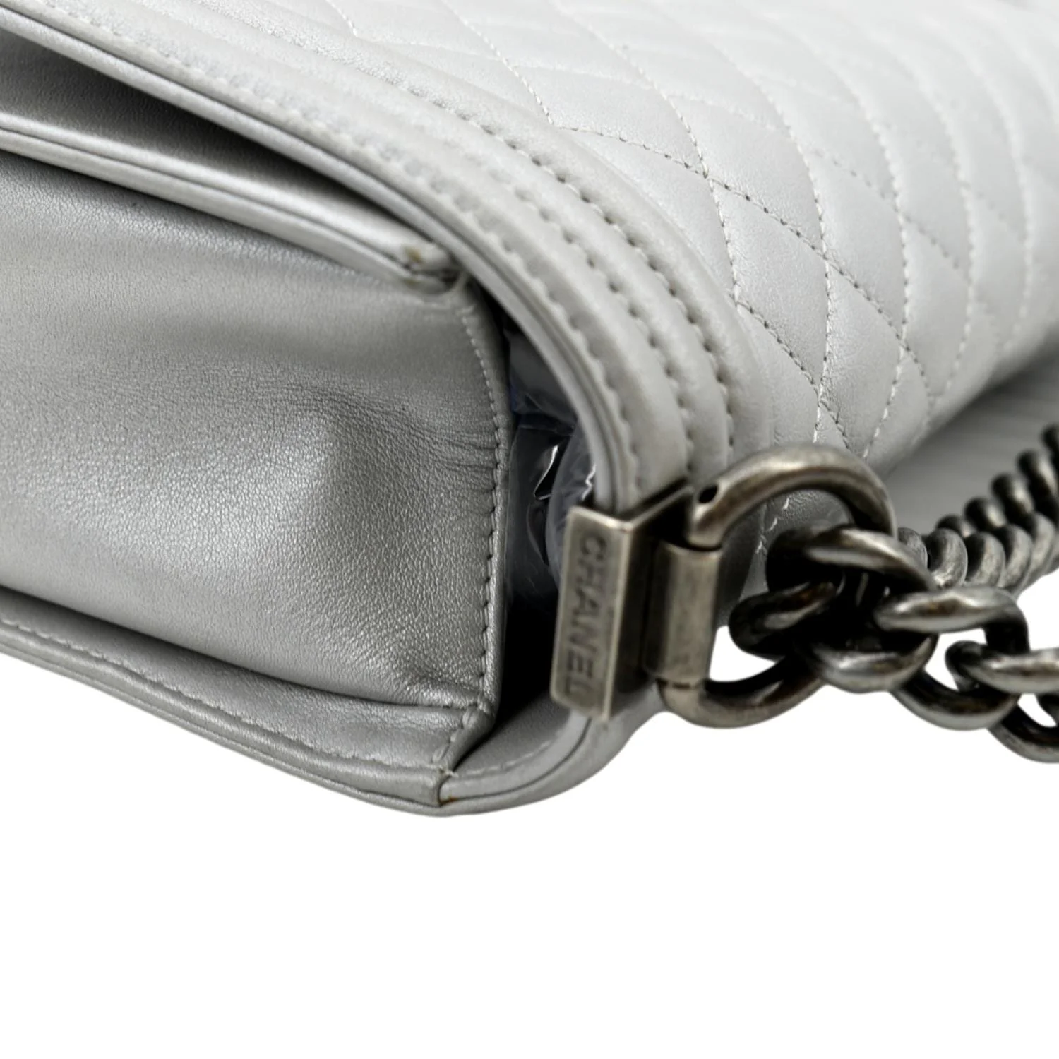CHANEL Medium Boy Flap Quilted Leather Crossbody Bag Silver - Image 6