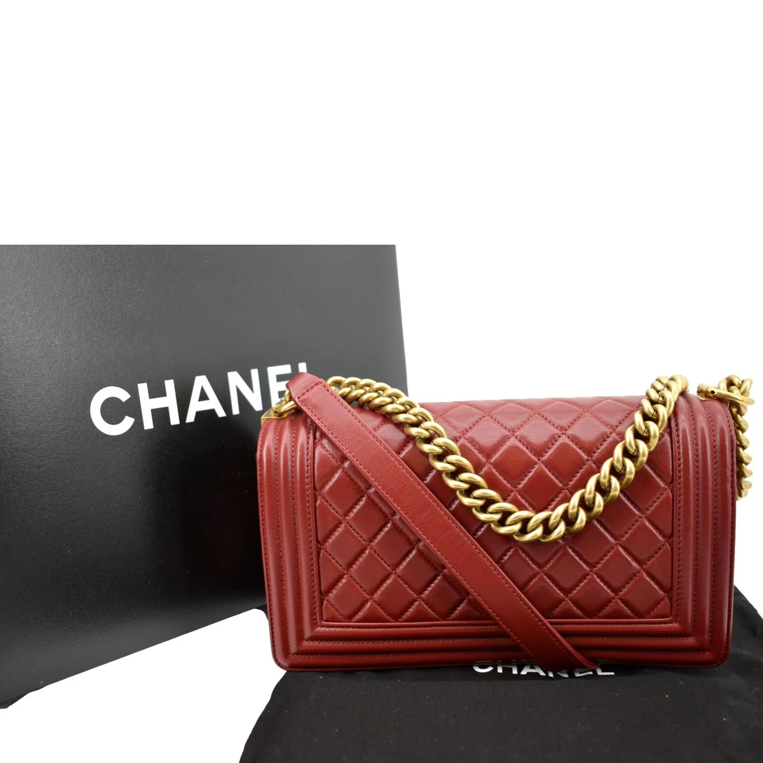 CHANEL Medium Boy Flap Calf Leather Shoulder Bag Red - Image 3
