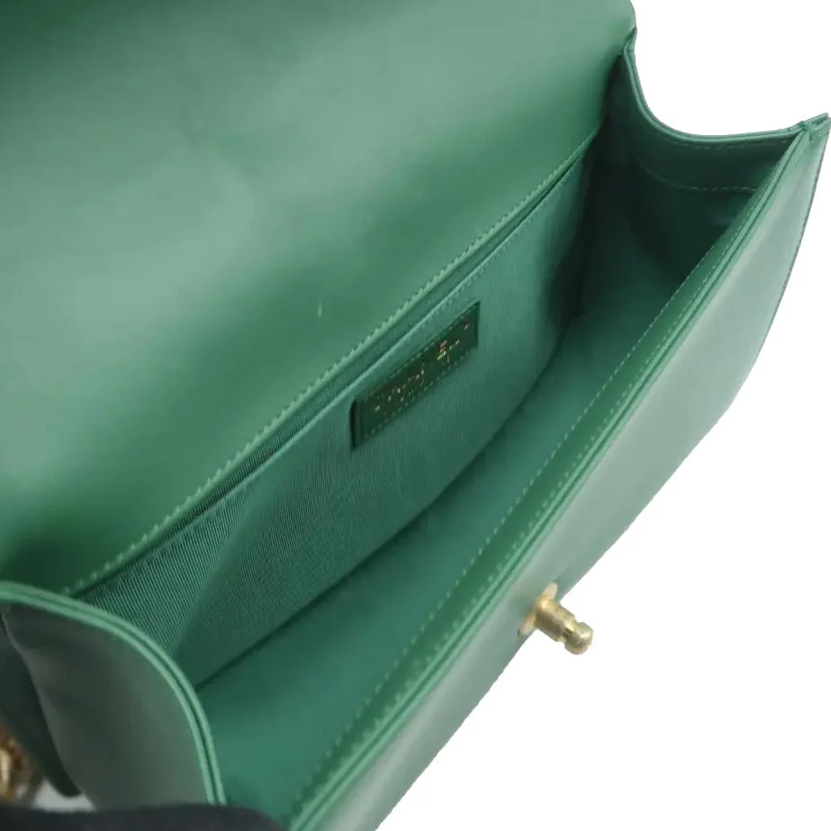 CHANEL Boy Medium Flap Quilted Leather Shoulder Bag Green - Image 7