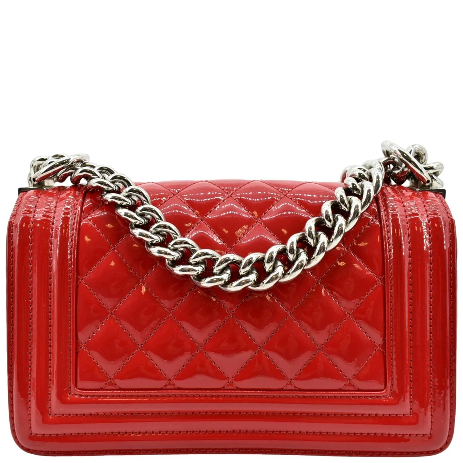 CHANEL Boy Flap Quilted Patent Leather Crossbody Bag Red - Image 3