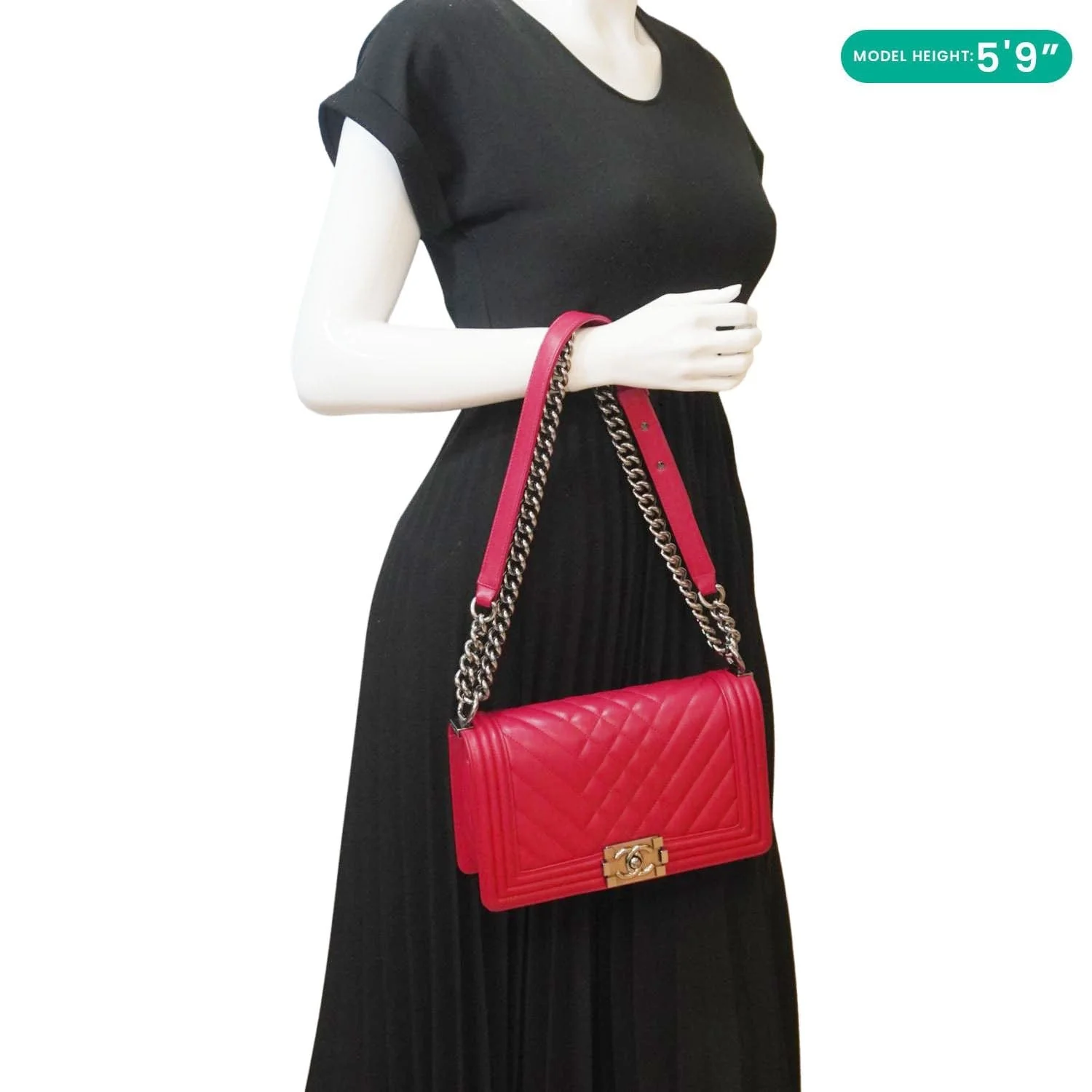 CHANEL Boy Mixed Chevron Flap Lambskin Quilted Shoulder Bag Red - Image 2