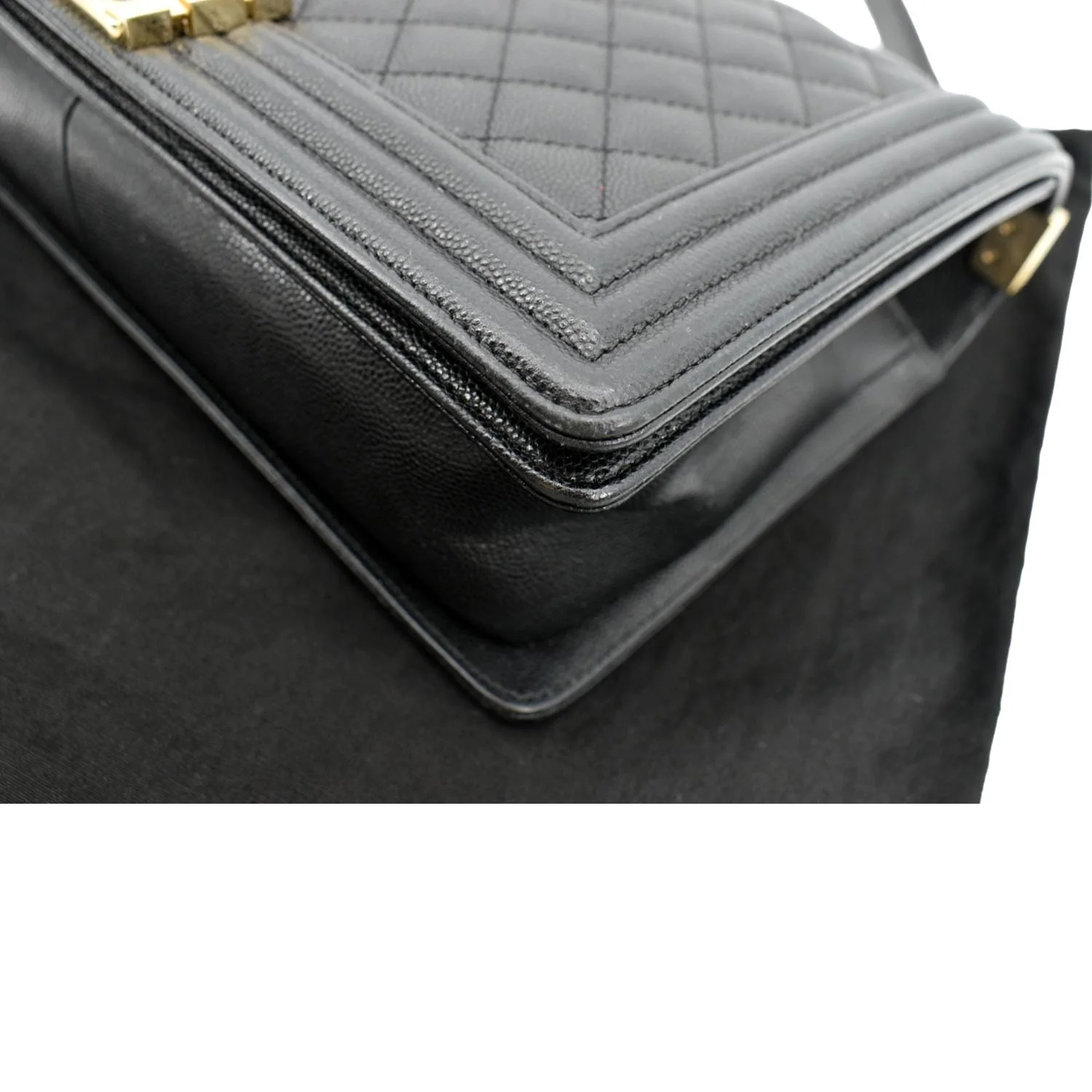 CHANEL Boy New Medium Chevron Caviar Shoulder Bag Black - Image 8