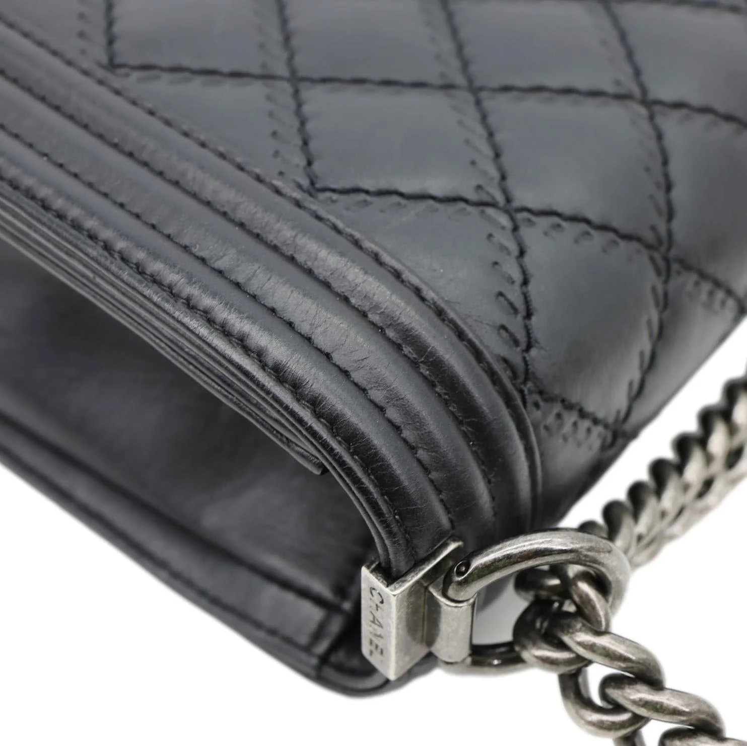 CHANEL Boy New Medium Wild Stitch Leather Shoulder Bag Black - Image 7
