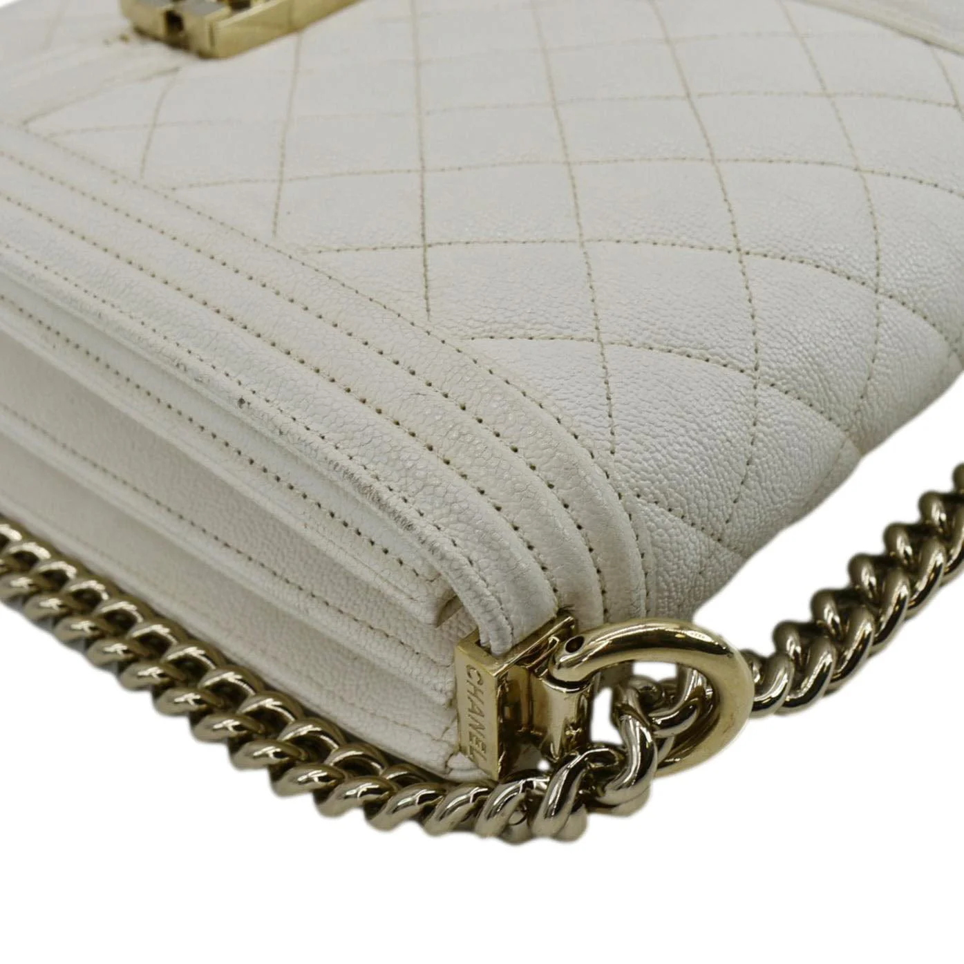 CHANEL North South Boy Quilted Leather Crossbody Bag White - Image 5