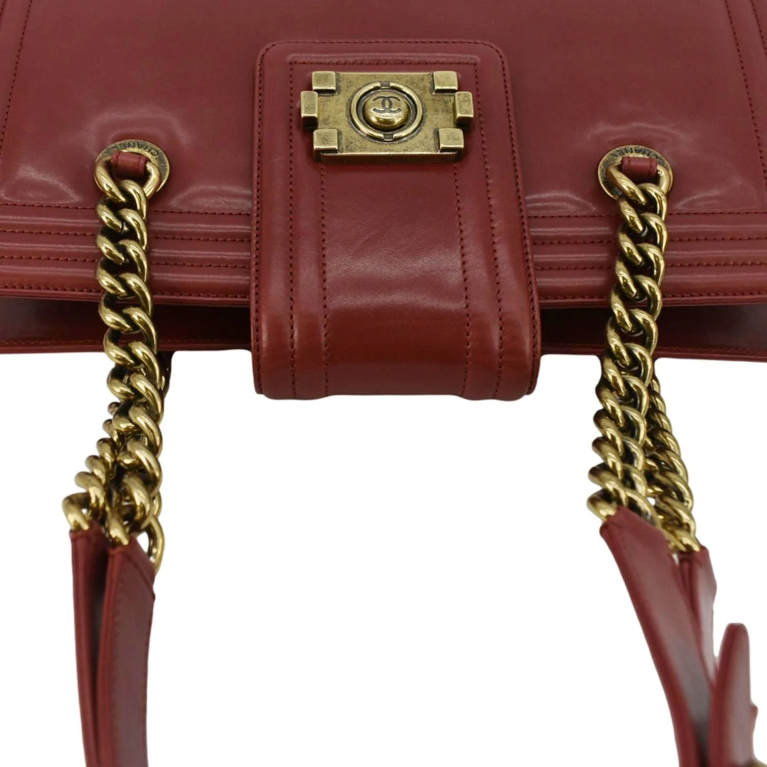 Chanel Jetsetter Boy Leather Tote Bag Red - Image 4