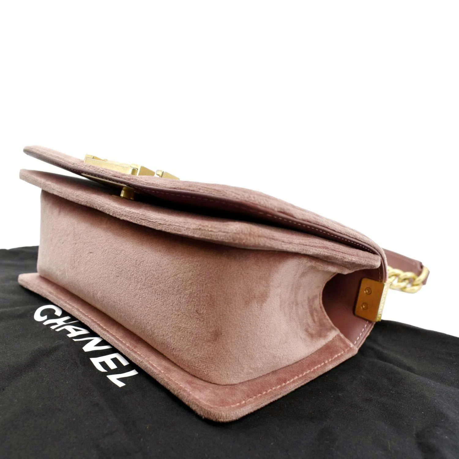 CHANEL Small Boy CC Chain Velvet Shoulder Bag Pink - Image 12