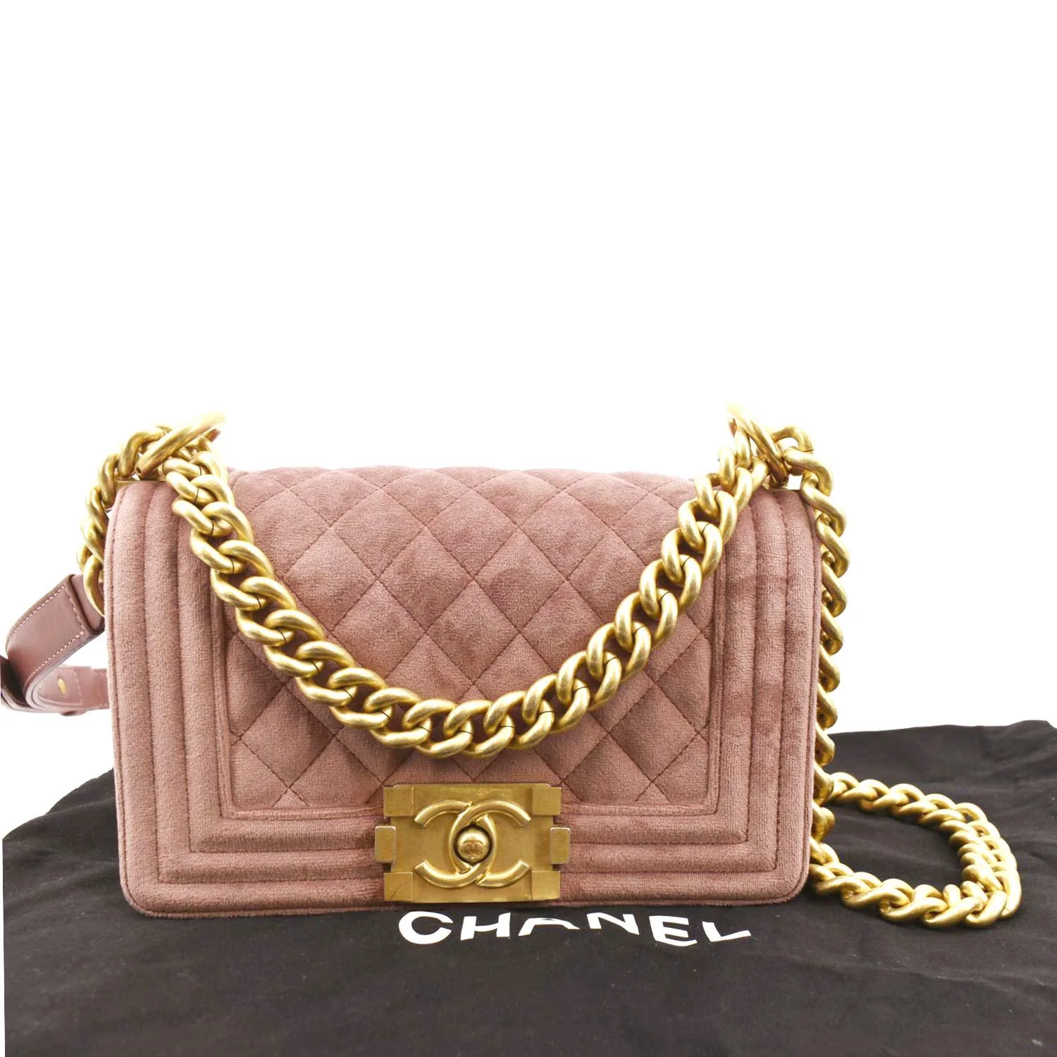 CHANEL Small Boy CC Chain Velvet Shoulder Bag Pink - Image 3