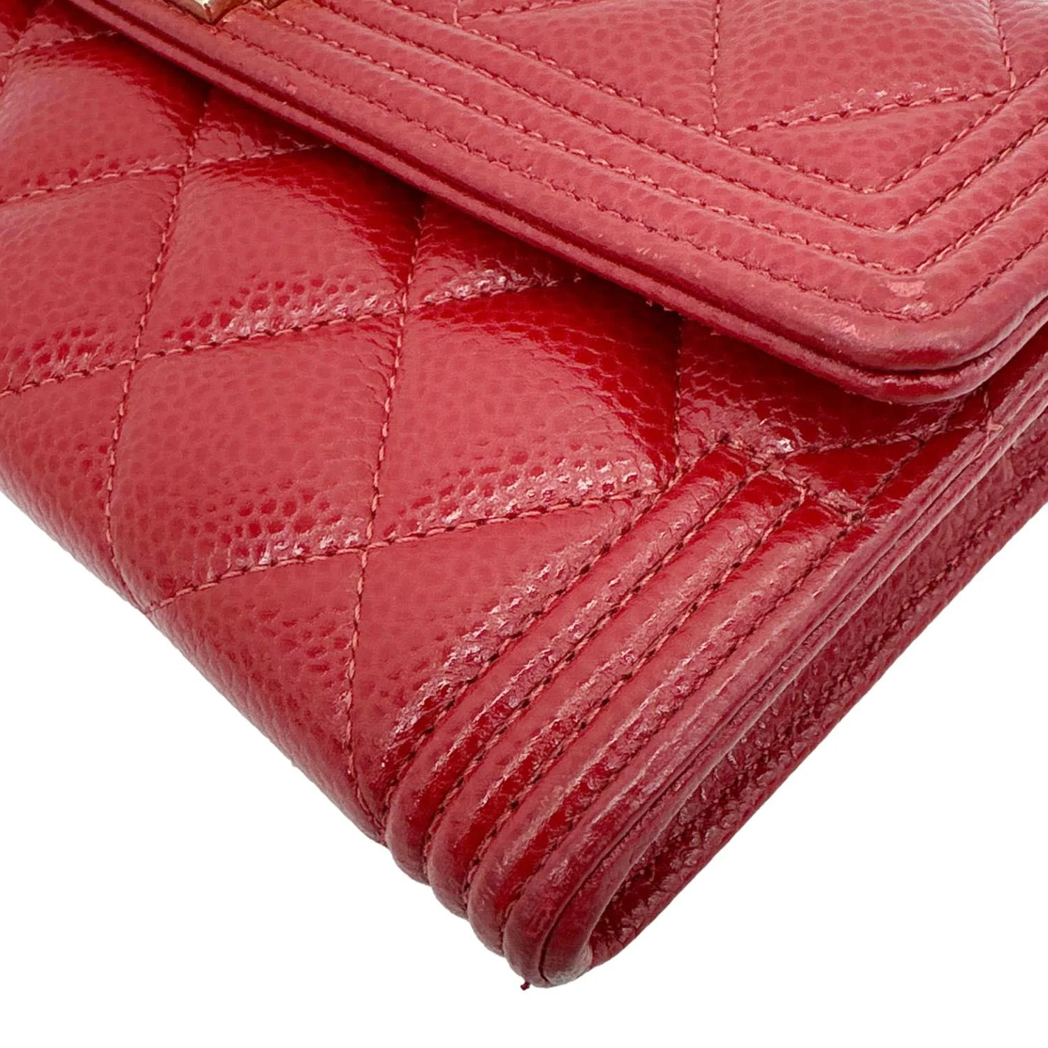 CHANEL Boy Flap Large Quilted Caviar Leather Wallet Red - Image 7