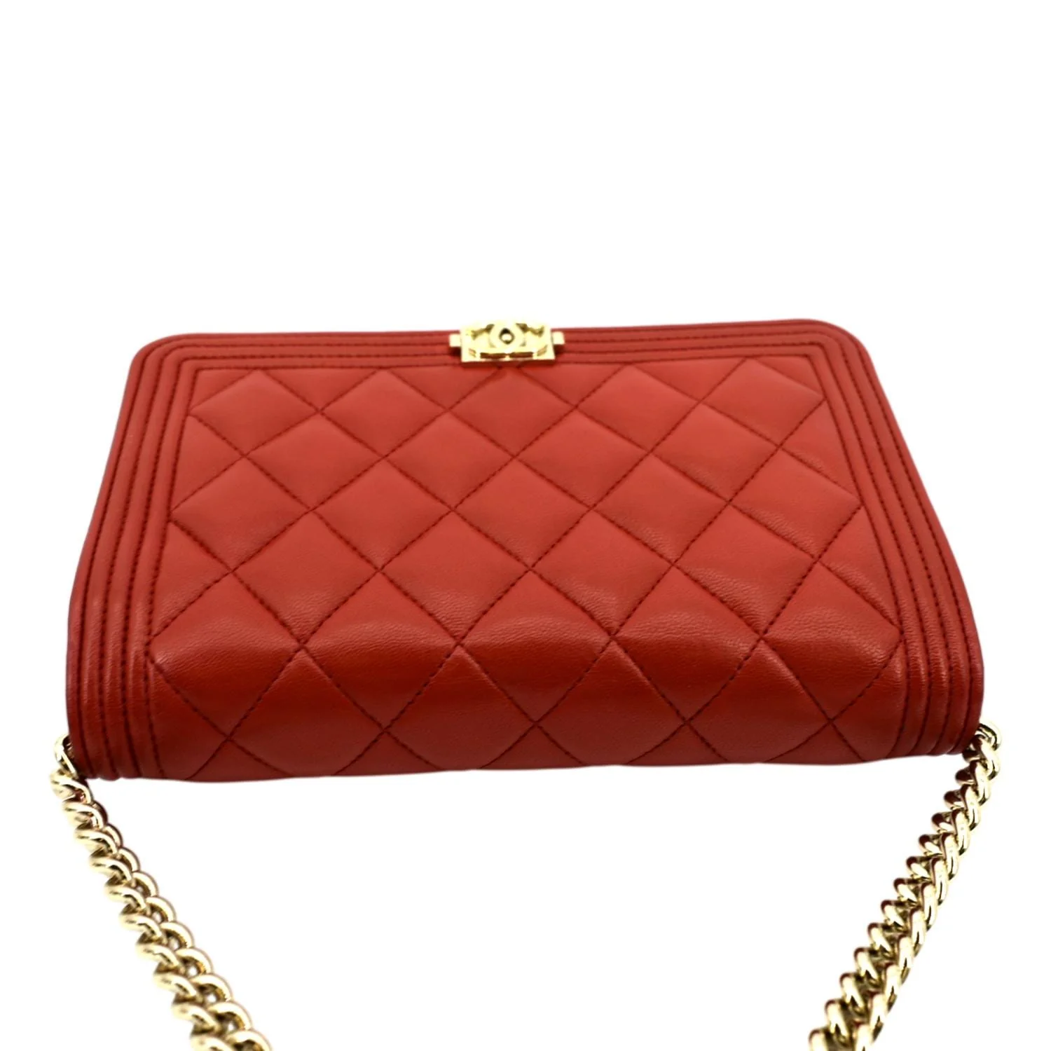 CHANEL Boy Woc Quilted Calfskin Leather Wallet On Chain Clutch Bag Red - Image 4