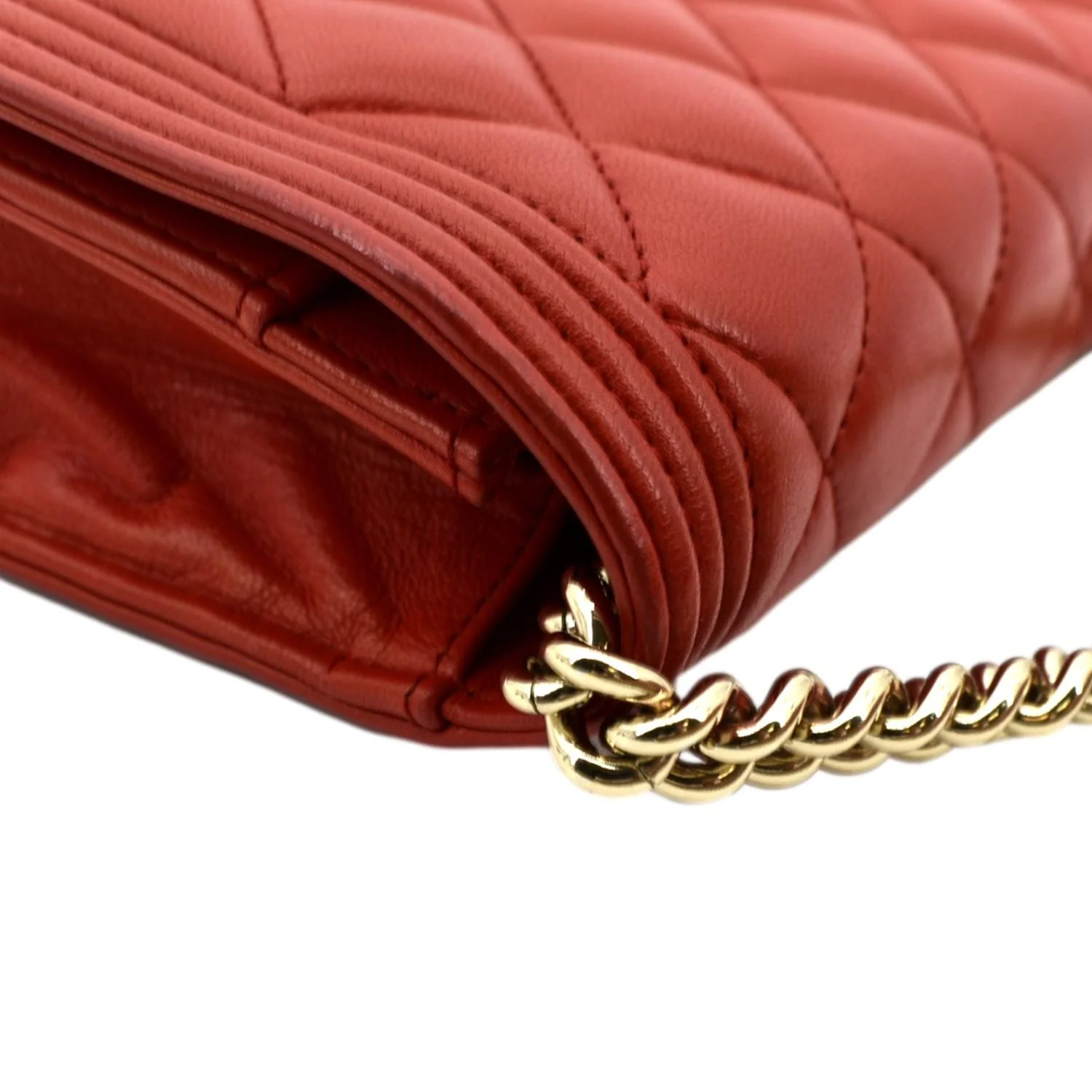 CHANEL Boy Woc Quilted Calfskin Leather Wallet On Chain Clutch Bag Red - Image 6
