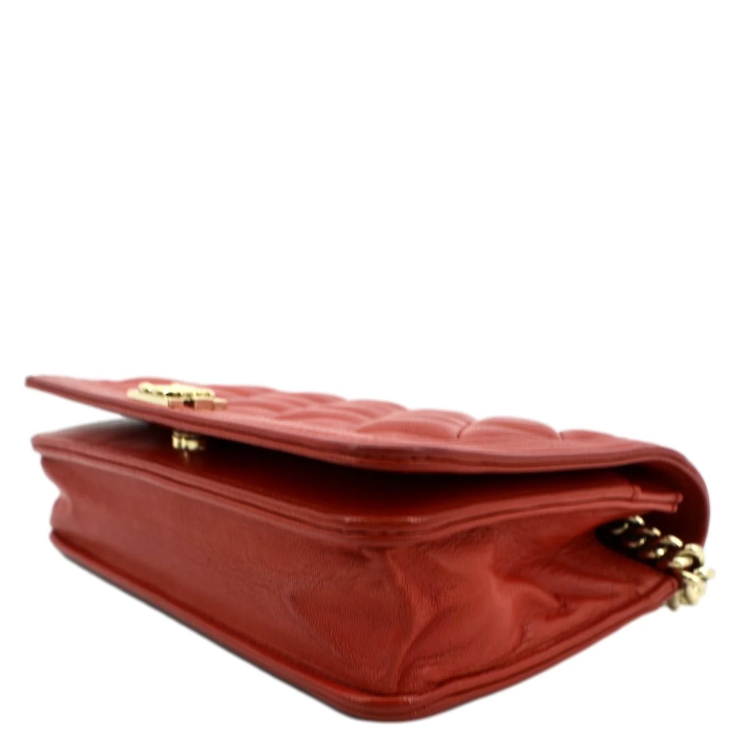 CHANEL Boy Woc Quilted Calfskin Leather Wallet On Chain Clutch Bag Red - Image 7