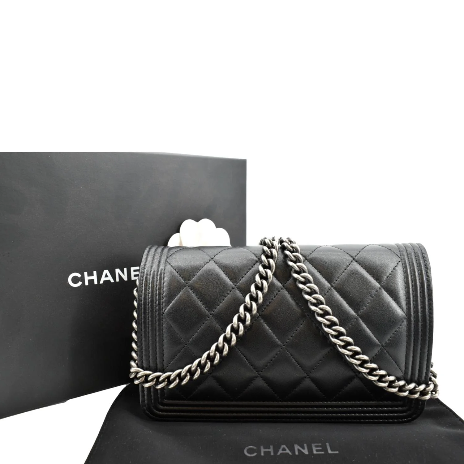 CHANEL Boy Woc Lambskin Leather Wallet On Chain Clutch Bag Black - Image 4