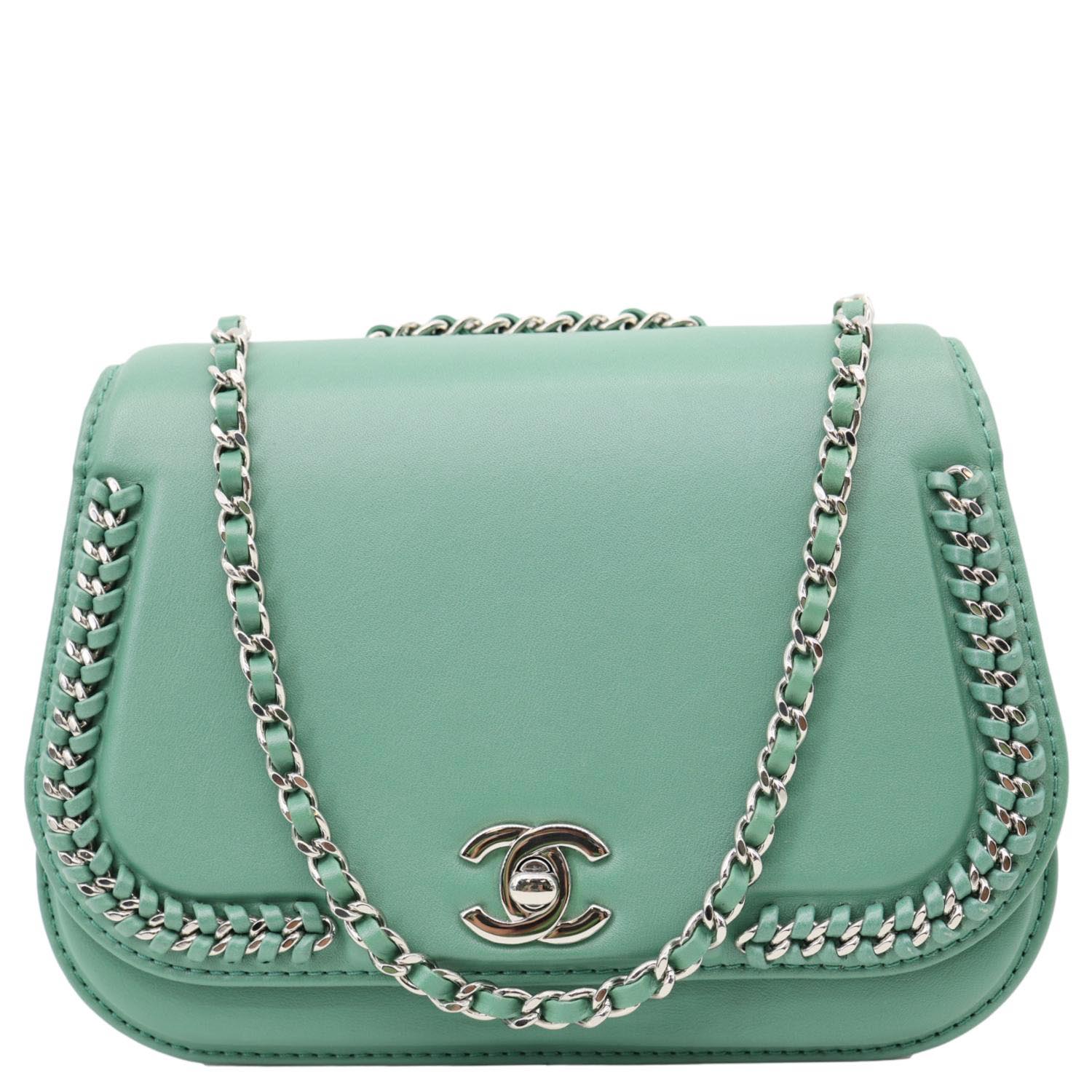 CHANEL Braided Chic Flap Leather Crossbody Bag Green - Image 3