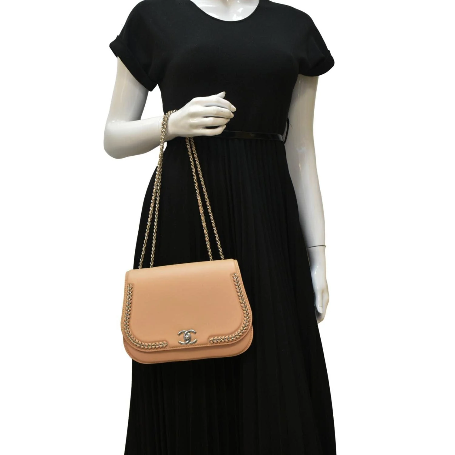 CHANEL Braided Chic Flap Small Leather Shoulder Bag Light Beige - Image 2
