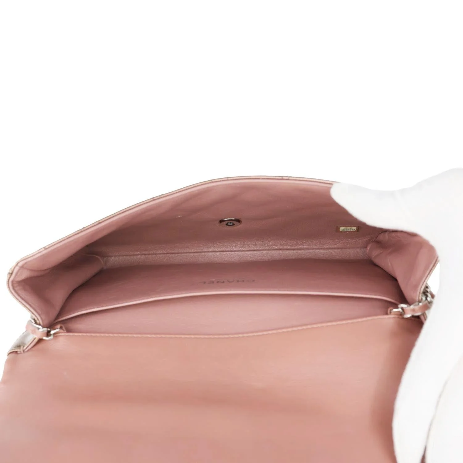 CHANEL Classic Flap Quilted Striated Patent Leather Shoulder Bag Bronze - Image 10