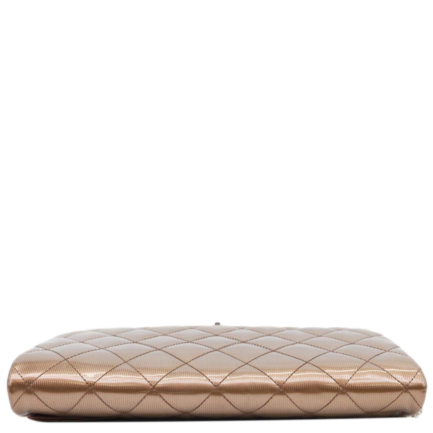 CHANEL Classic Flap Quilted Striated Patent Leather Shoulder Bag Bronze - Image 4