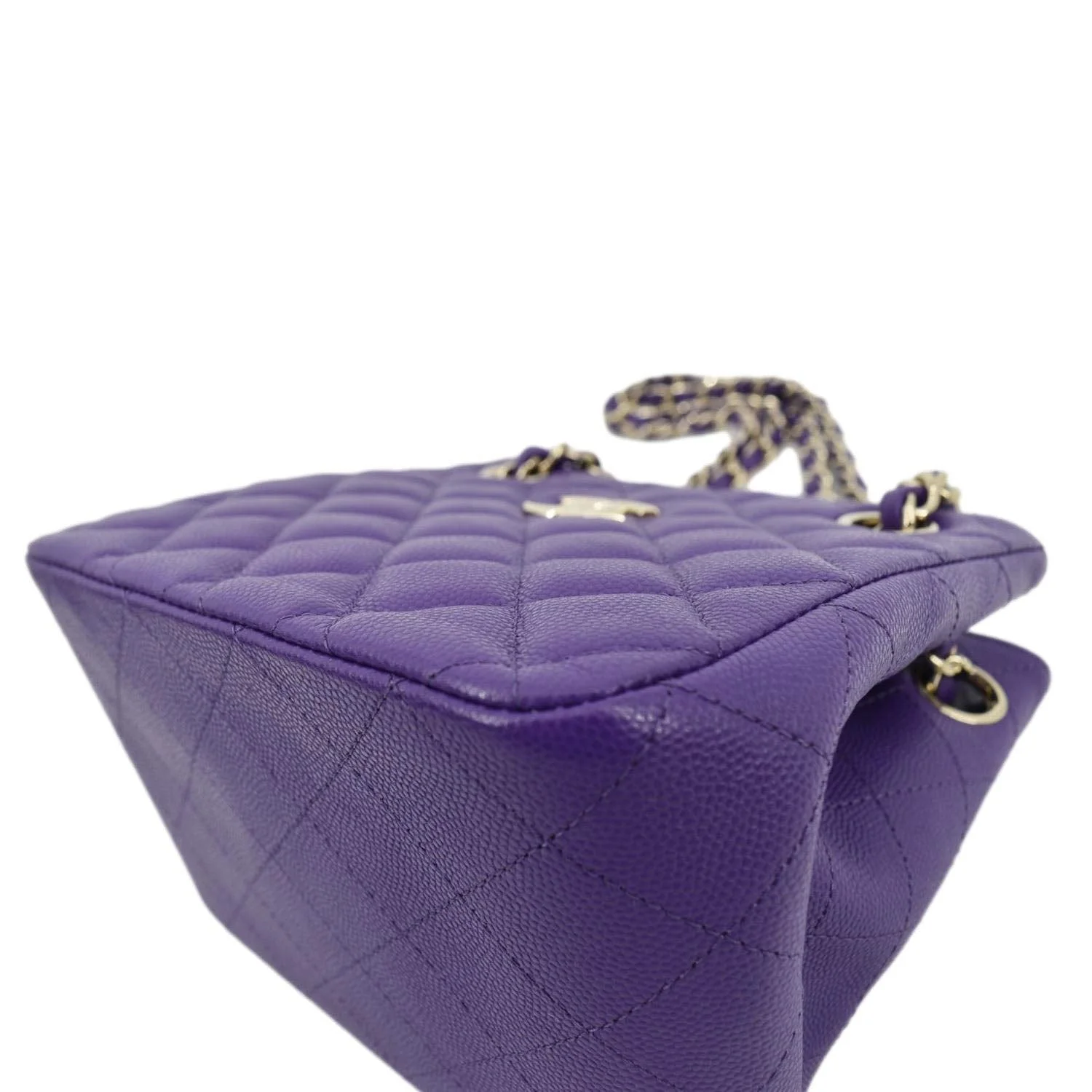 CHANEL CC Quilted Caviar Leather Tote Bucket Bag Purple - Image 10