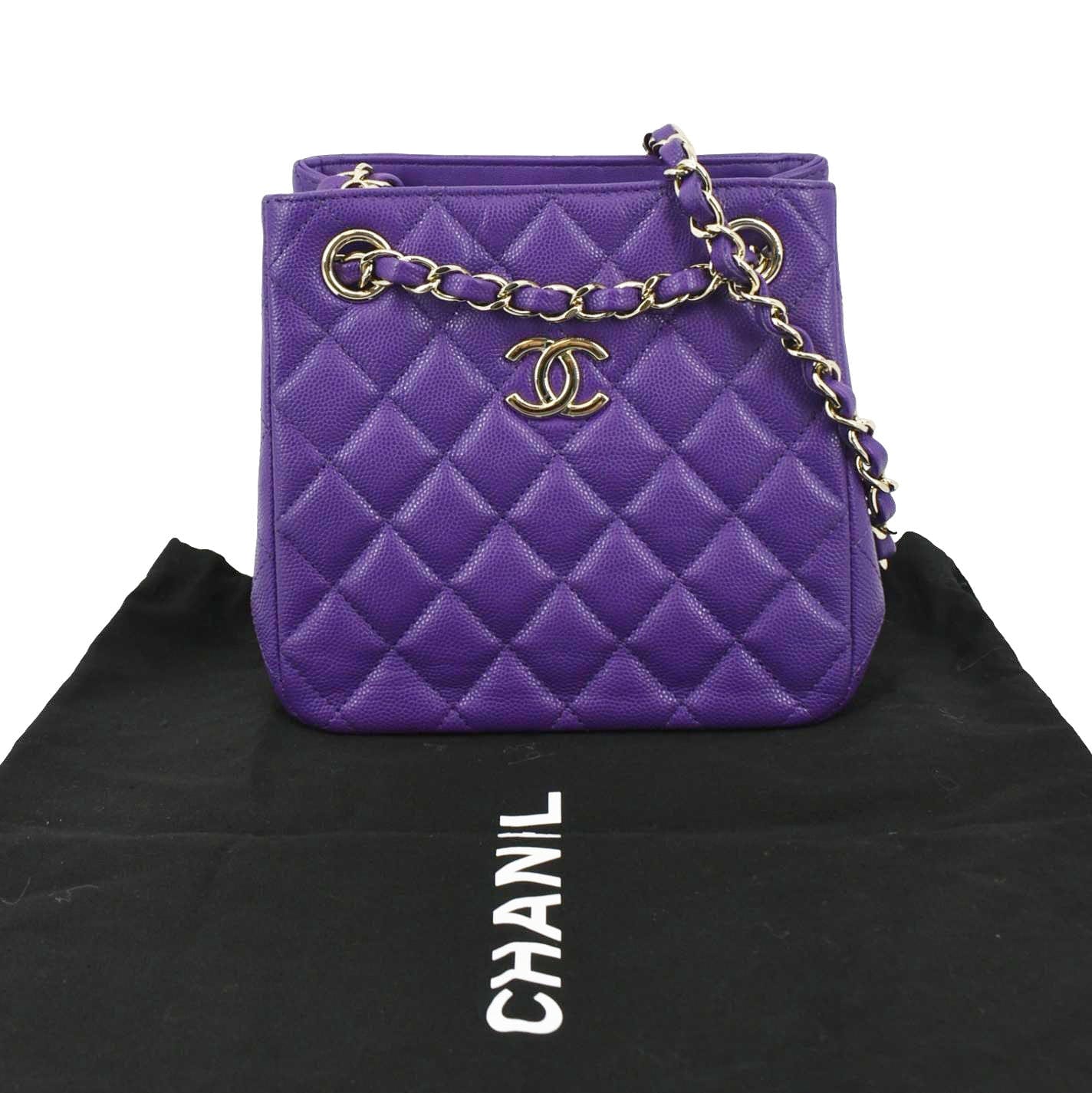 CHANEL CC Quilted Caviar Leather Tote Bucket Bag Purple - Image 3