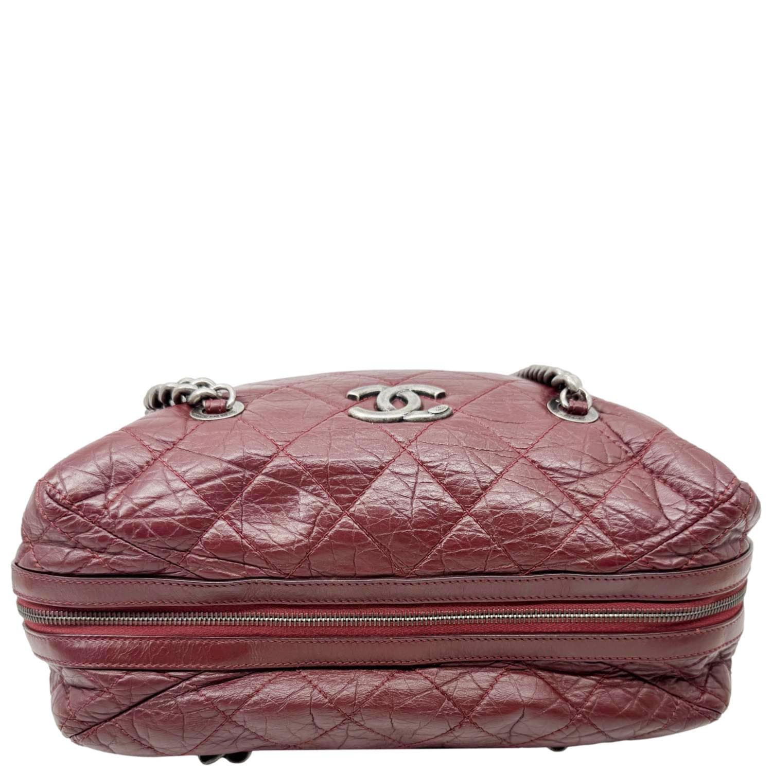 CHANEL Secret Large Aged Calfskin Quilted Leather Tote Bowling Bag Burgundy - Image 5