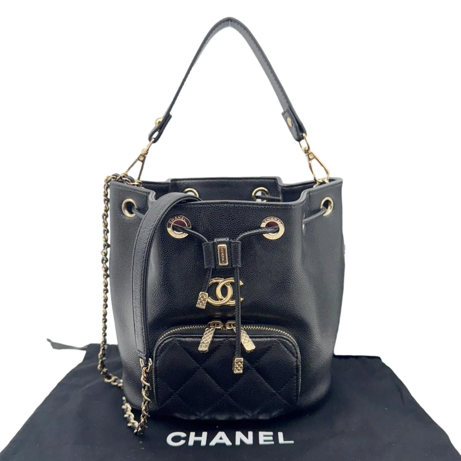 CHANEL Business Affinity Caviar Quilted Leather Drawstring Bucket Bag Black - Image 3