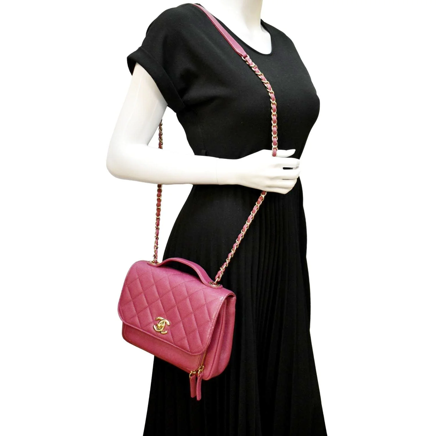 CHANEL Business Affinity Medium Flap Quilted Caviar Shoulder Bag Pink - Image 2
