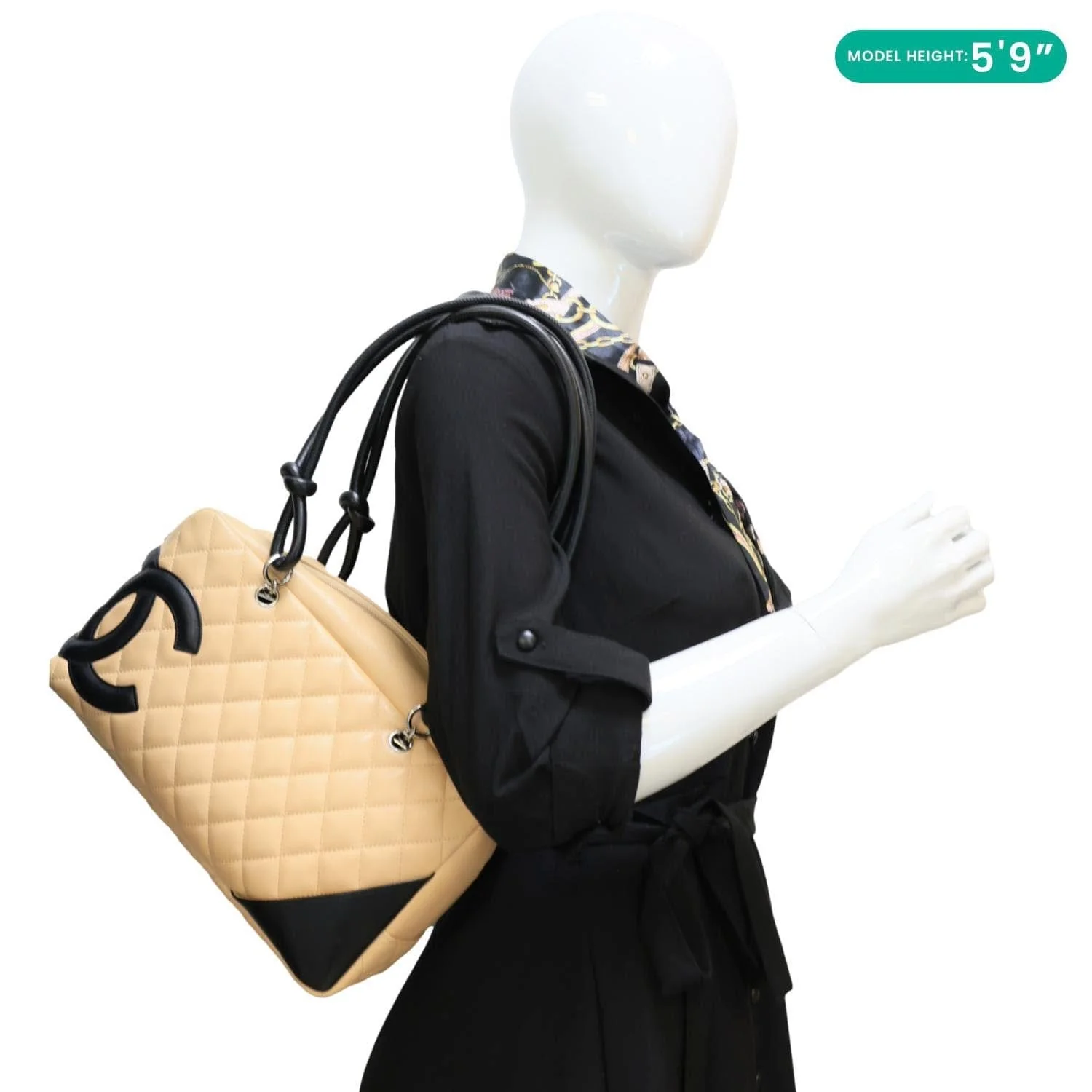 CHANEL Cambon Ligne Quilted Leather Bowler Tote Bag Beige - Image 6