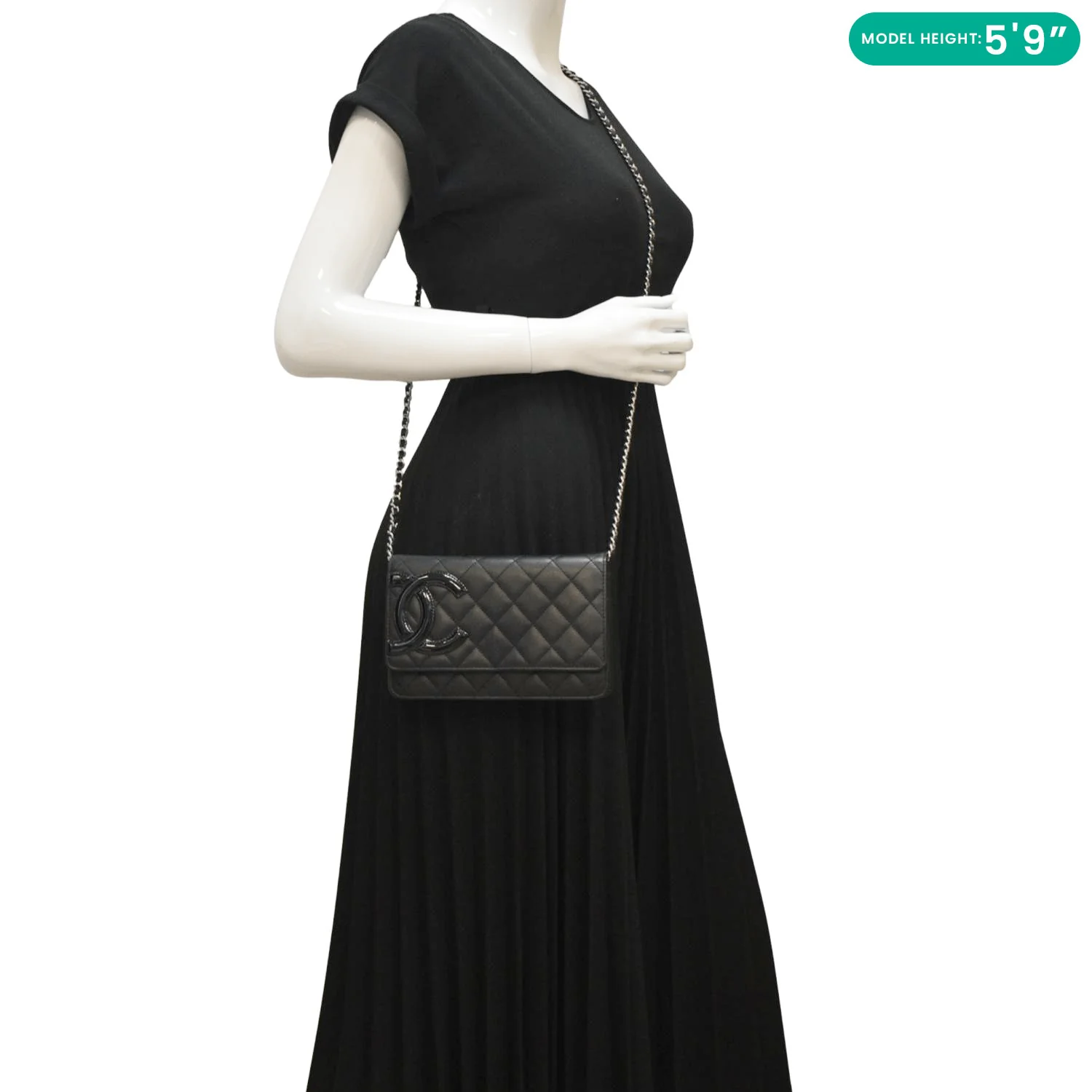 CHANEL Cambon Ligne  Wallet On Chain Quilted Leather Clutch Crossbody Bag Black - Image 2
