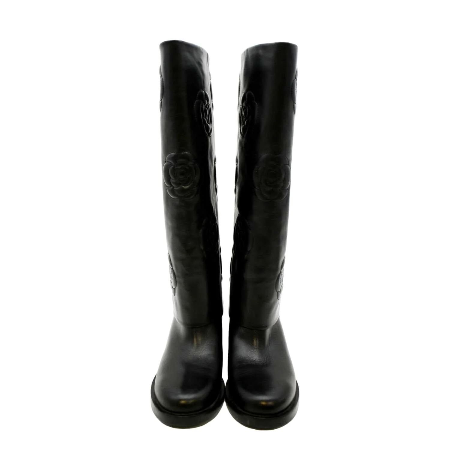 CHANEL Camellia Leather Boot Black Size 39.5 - Image 2