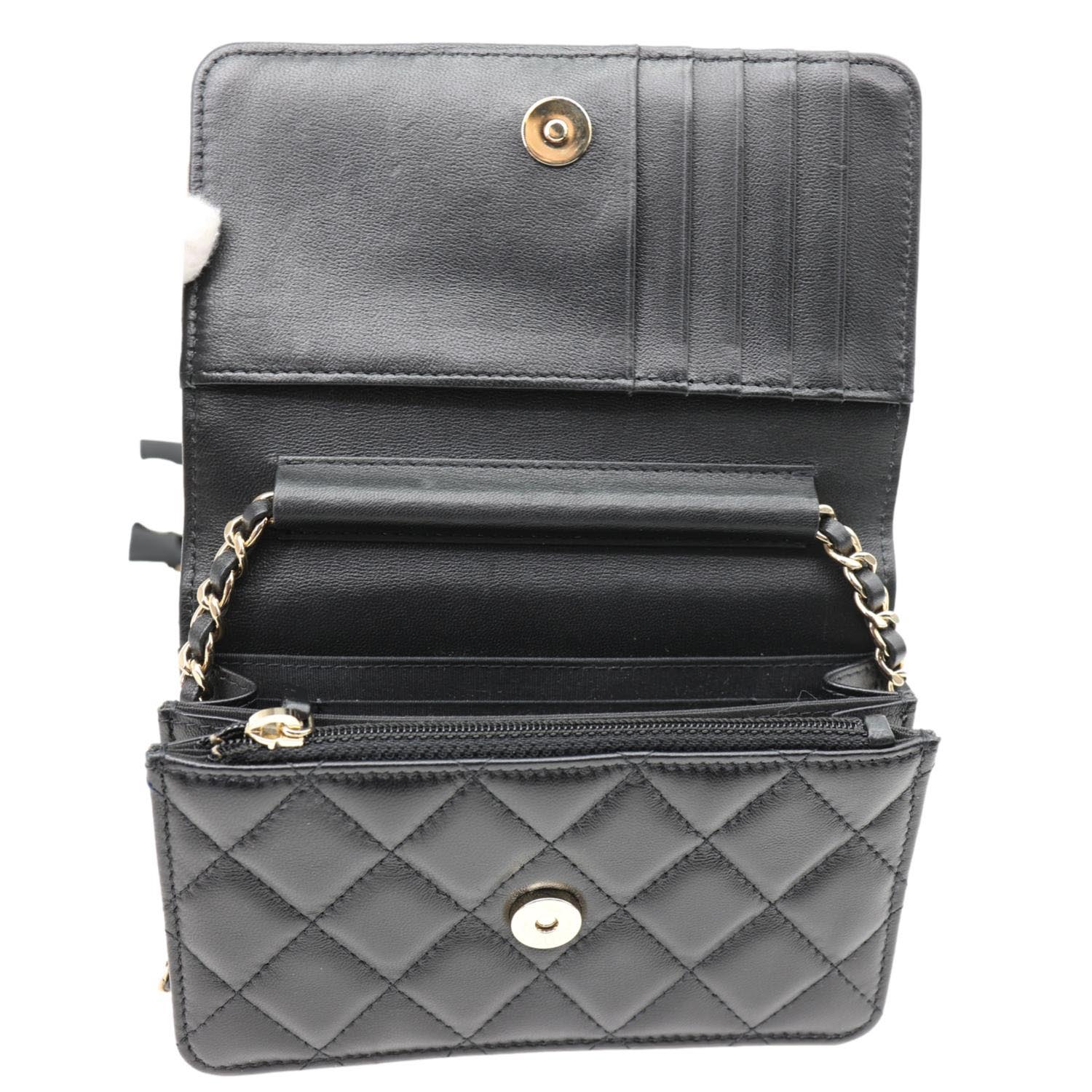 CHANEL Camellia Bow Mini Quilted Leather WOC Crossbody Bag Black - Image 11