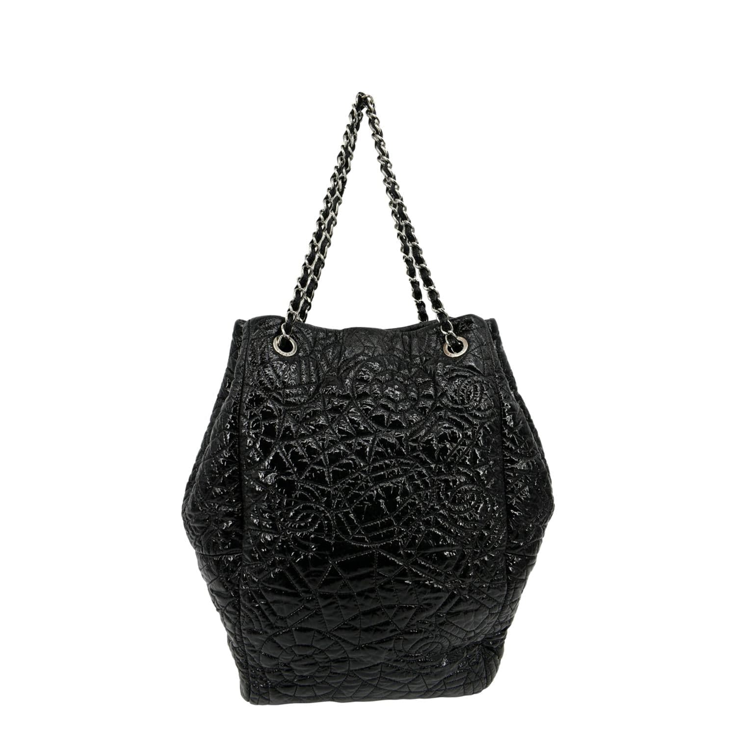 CHANEL Camellia Embossed Vinyl Leather Shoulder Bag Bag Black - Image 3