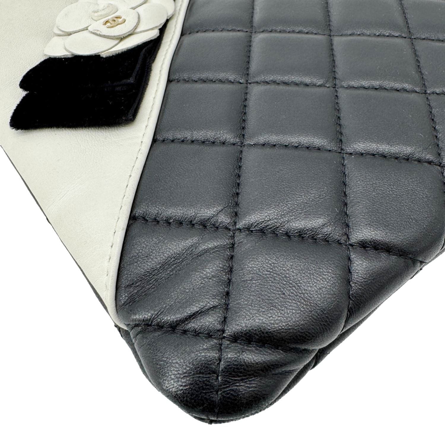 CHANEL Camellia O Case Medium Quilted Leather Clutch Black - Image 7