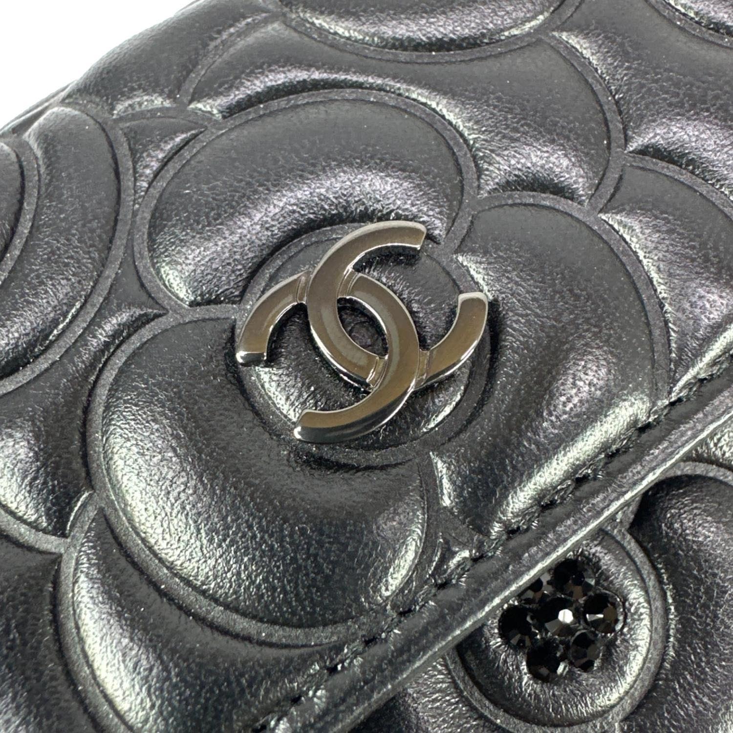 CHANEL Camellia Embossed Lambskin Leather Wallet Black - Image 10