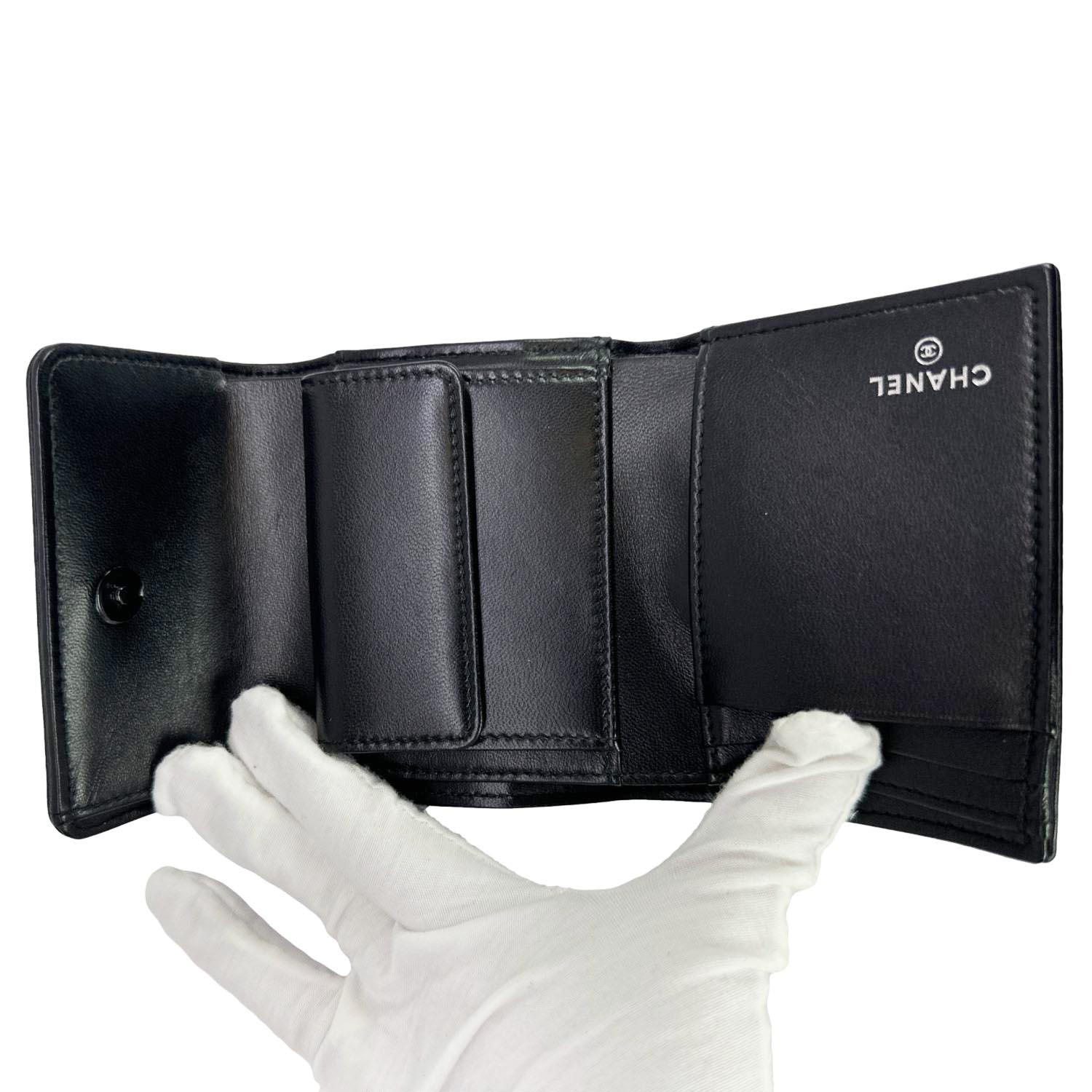 CHANEL Camellia Embossed Lambskin Leather Wallet Black - Image 11