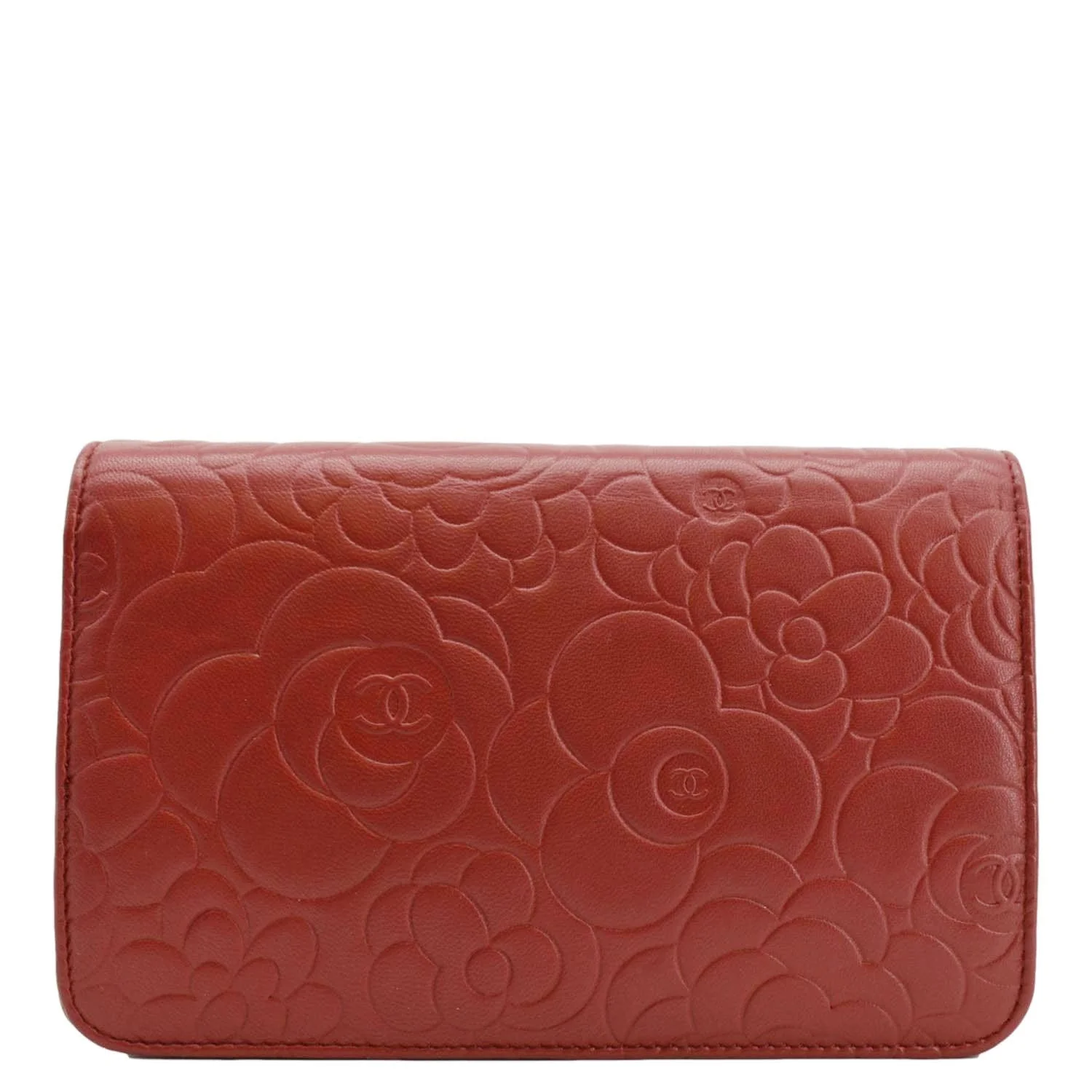 CHANEL Camellia Wallet On Chain Leather Crossbody Bag Red - Image 3