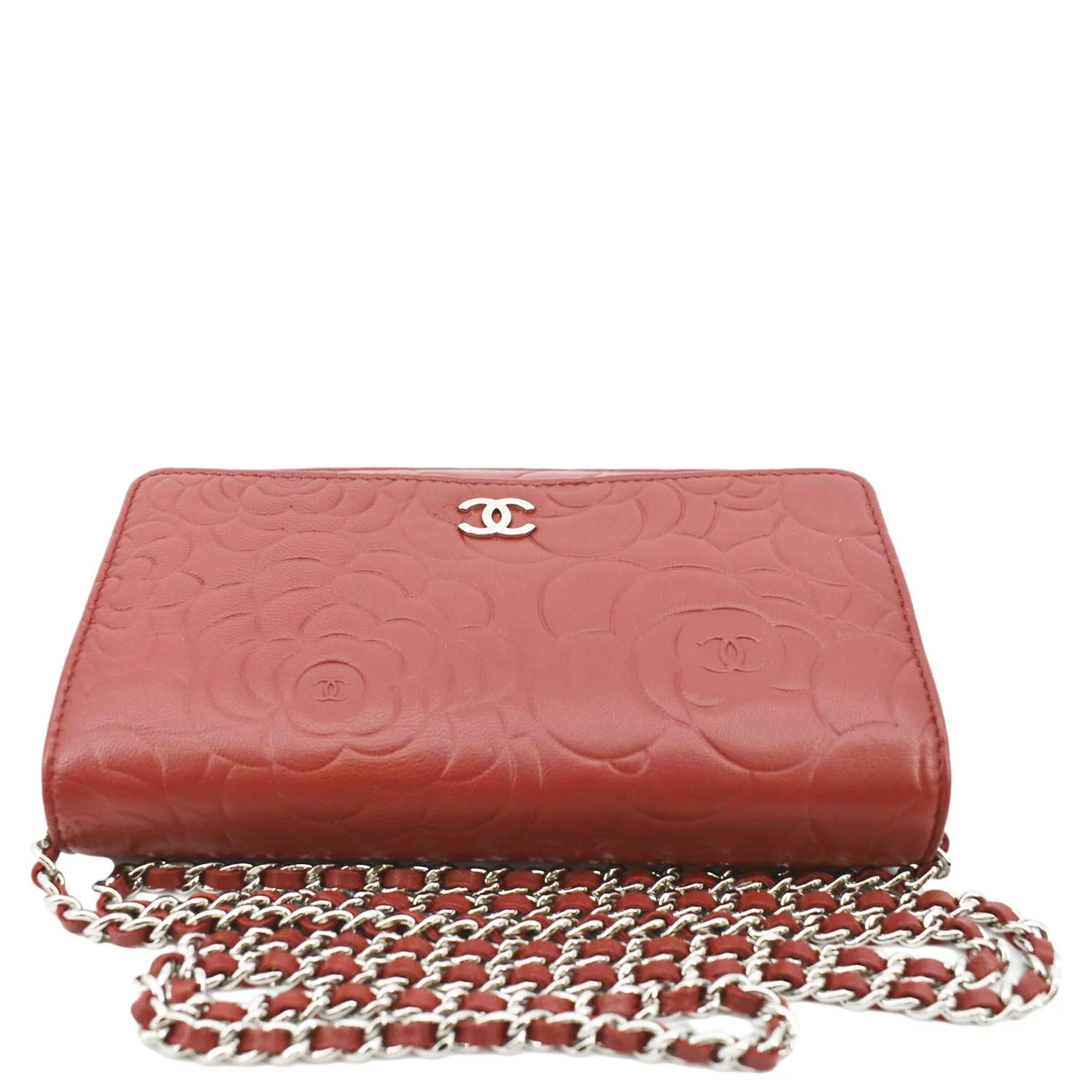 CHANEL Camellia Wallet On Chain Leather Woc Crossbody Bag Red - Image 4