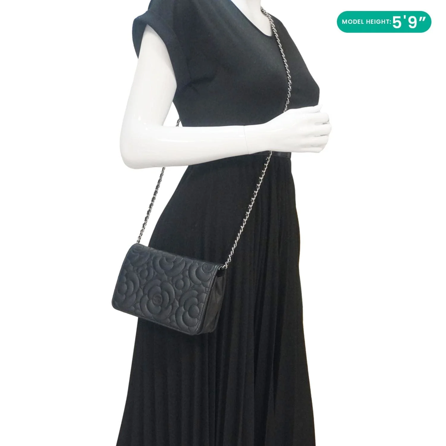 CHANEL Camellia Caviar Leather Wallet on Chain Shoulder Bag Black - Image 2