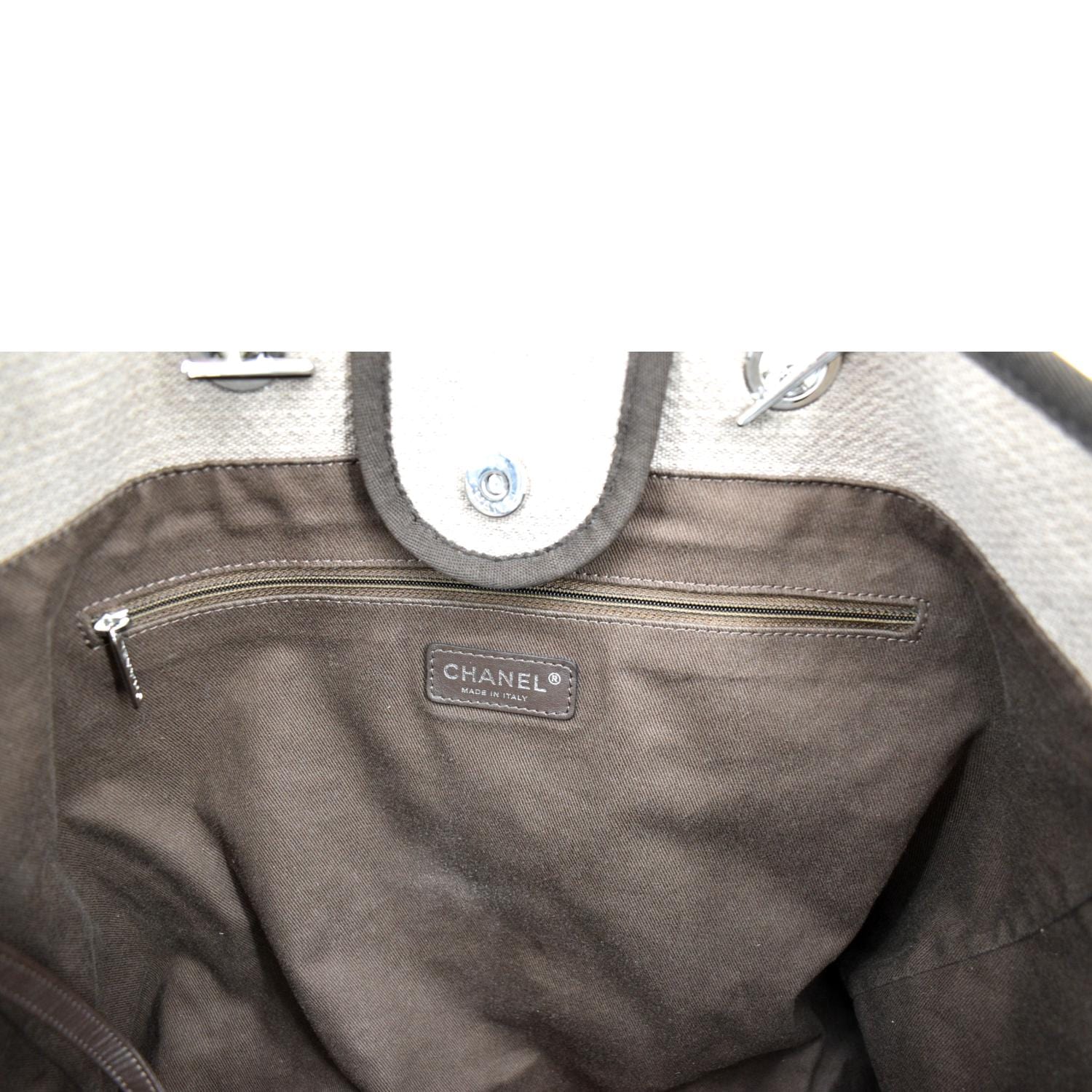 CHANEL Extra Large Deauville Canvas Tote Shoulder Bag Beige - Image 10