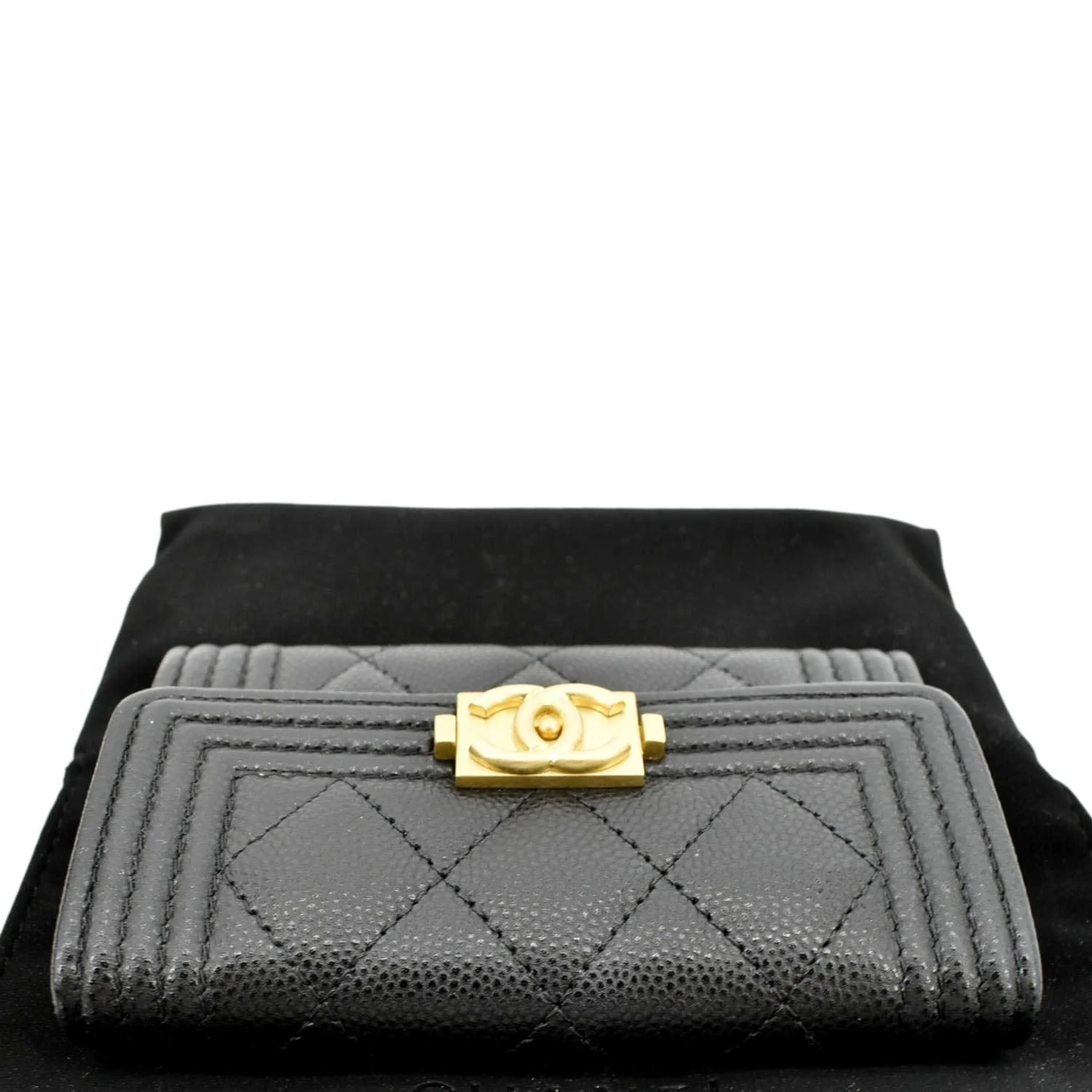 CHANEL CC Flap Quilted Caviar Leather Card Holder Black - Image 3