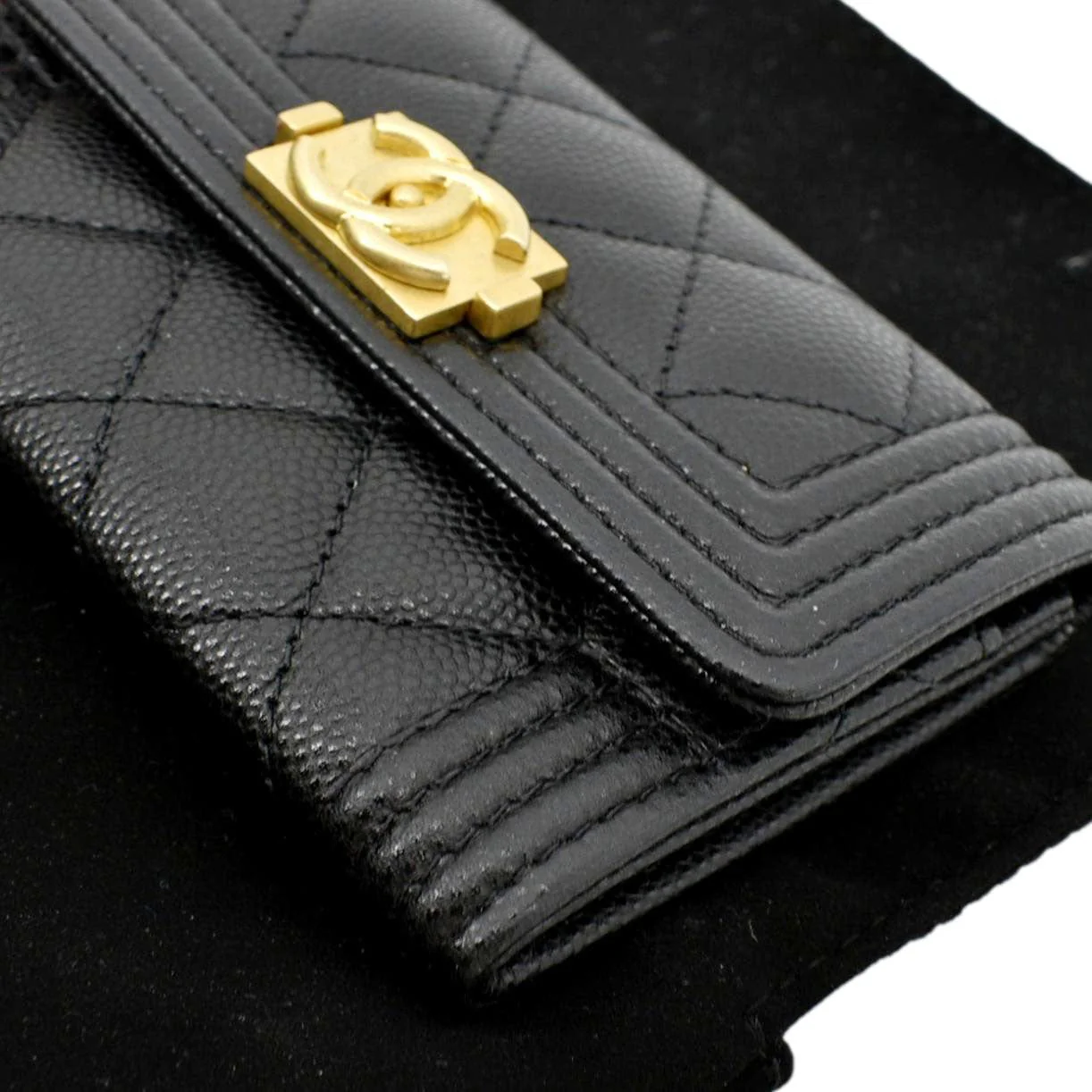 CHANEL CC Flap Quilted Caviar Leather Card Holder Black - Image 7