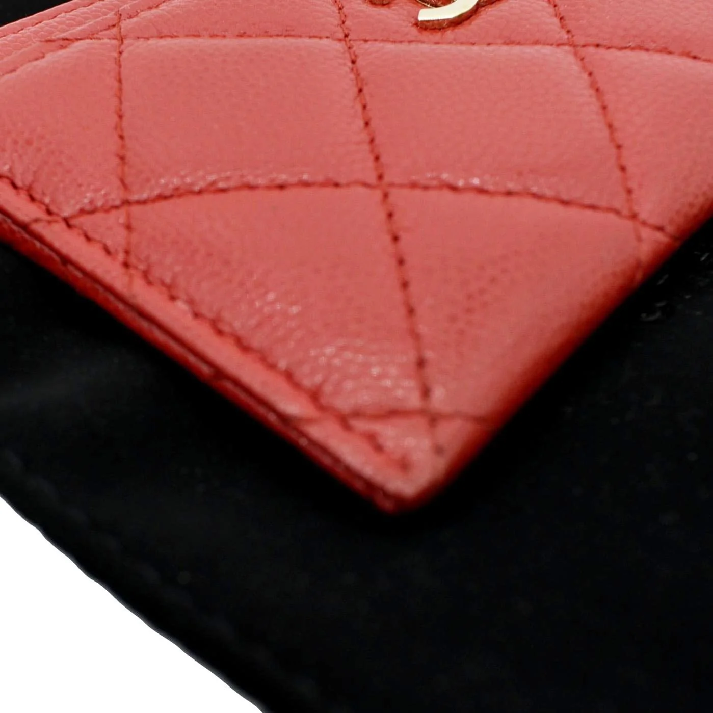 CHANEL CC Card Holder Quilted Caviar Leather Wallet Red - Image 3