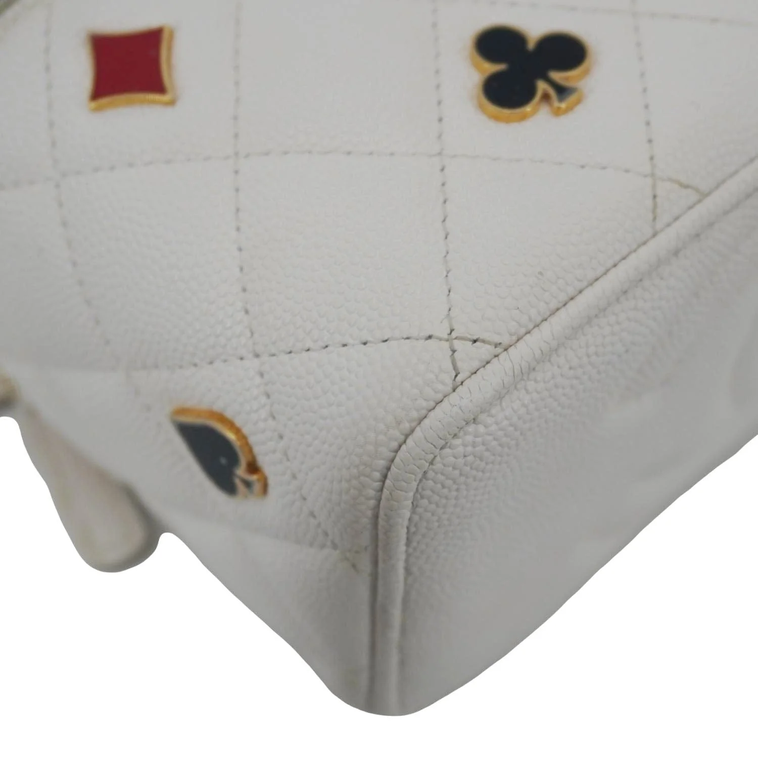 CHANEL Coco Casino Small Quilted Caviar Leather Chain Vanity Case White - Image 12